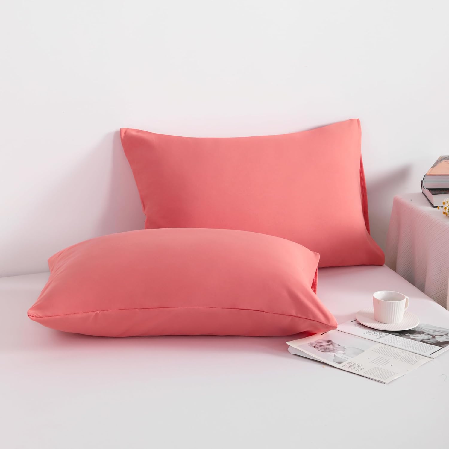 Ntbay Standard Pillowcase Set - 2 Pack Brushed Microfiber 20x26 Pillowcases - Soft, Wrinkle-Free, Fade-Resistant, Stain-Resistant, Coral Pi…