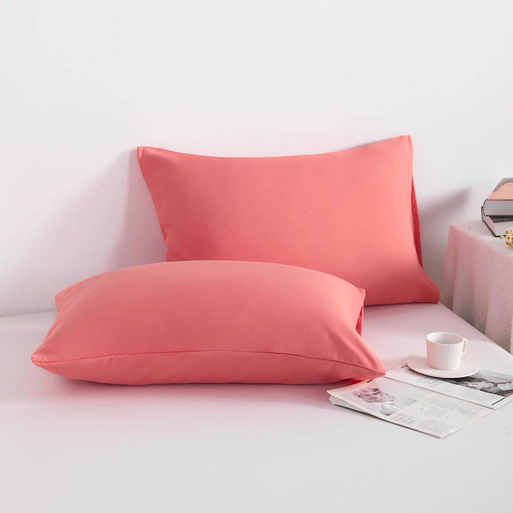 Ntbay King Pillowcase Set - 2 Pack Brushed Microfiber 20x36 Pillowcases - Soft, Wrinkle-Free, Fade-Resistant, Stain-Resistant, Coral Pink P…