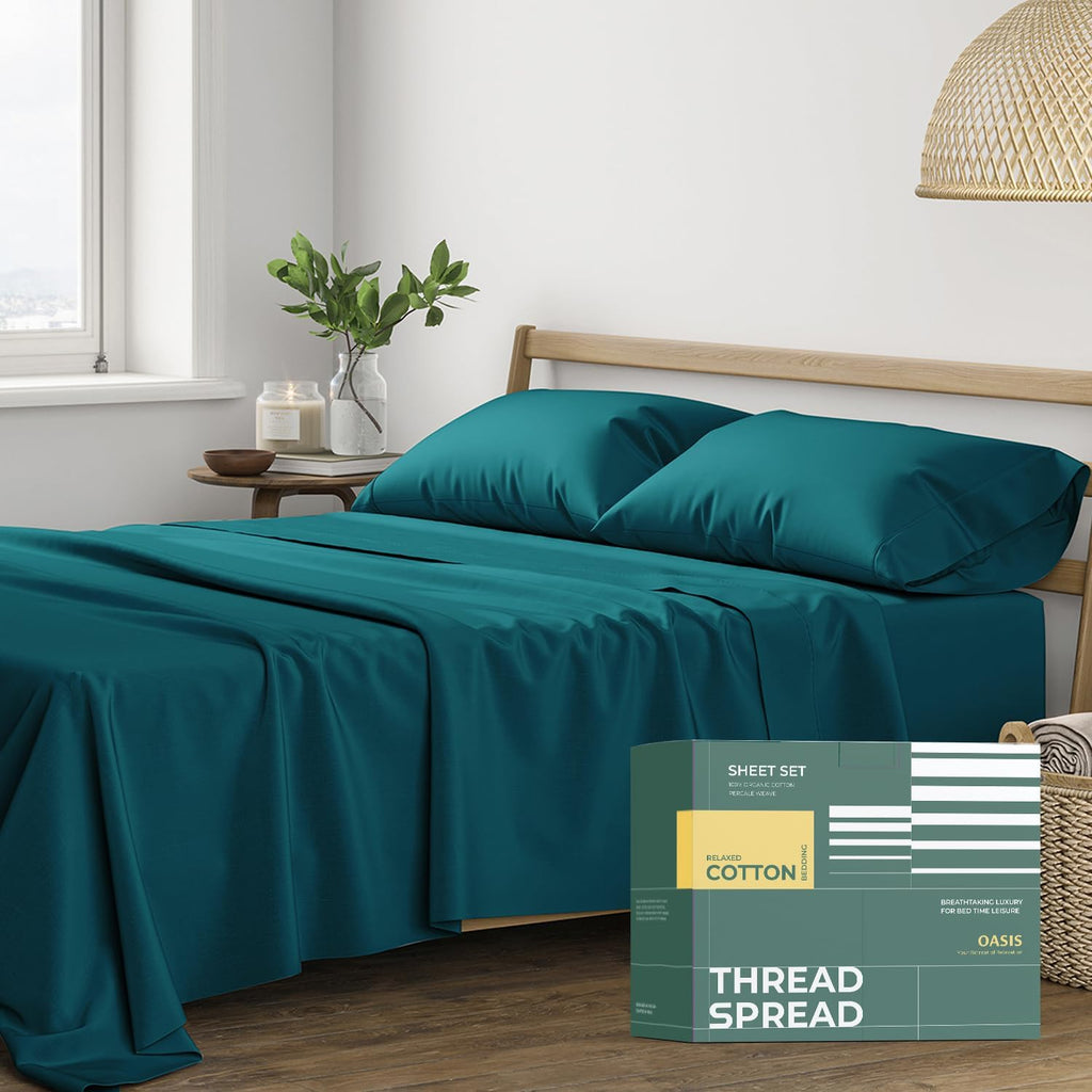 THREAD SPREAD 100% Organic Cotton Sheets King Size - 4 PC Organic Cotton King Size Percale Weave Sheet Set, Soft, Cooling, Crisp &…