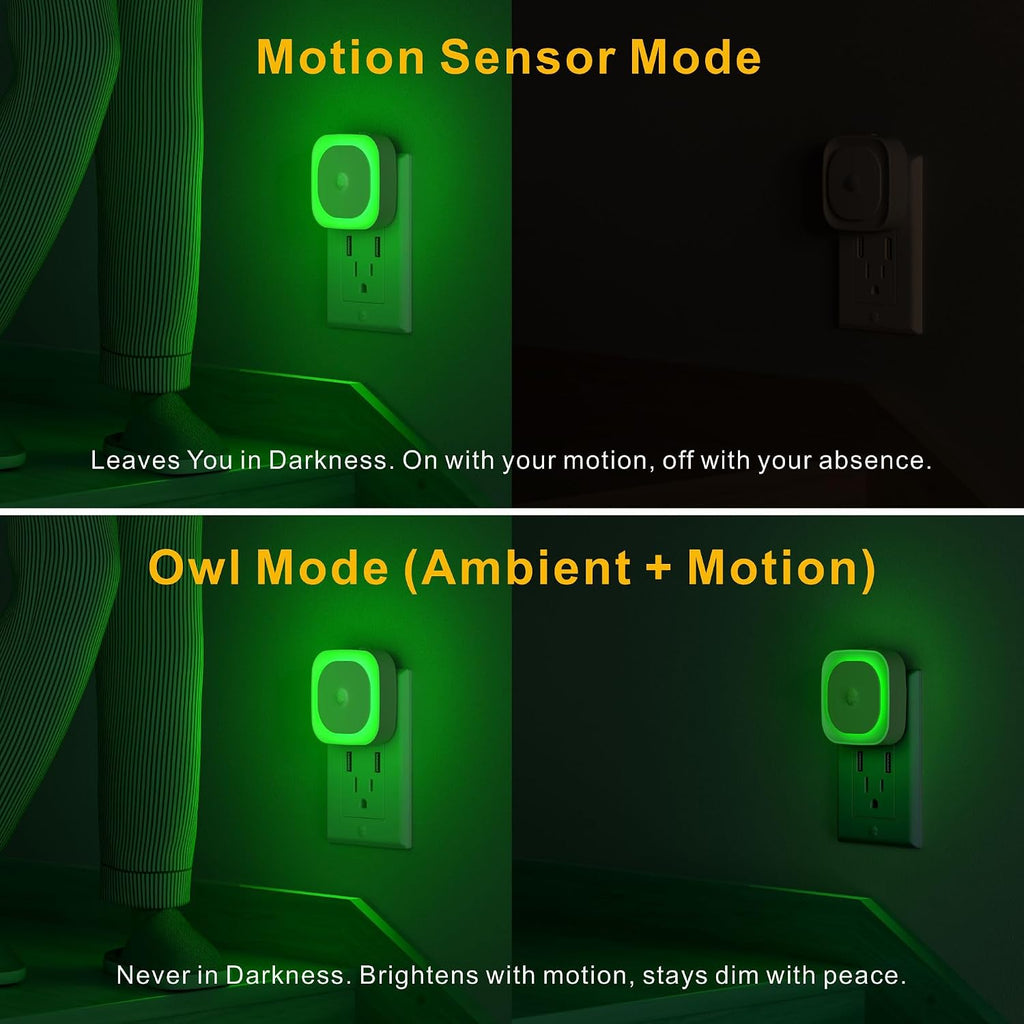 Yunlex 2 Pack Plug in Night Light with Motion Sensor & Dusk to Dawn Sensor, 3 Sensor Modes, Auto ON/OFF, Dimmable Reflected Light, Calming…