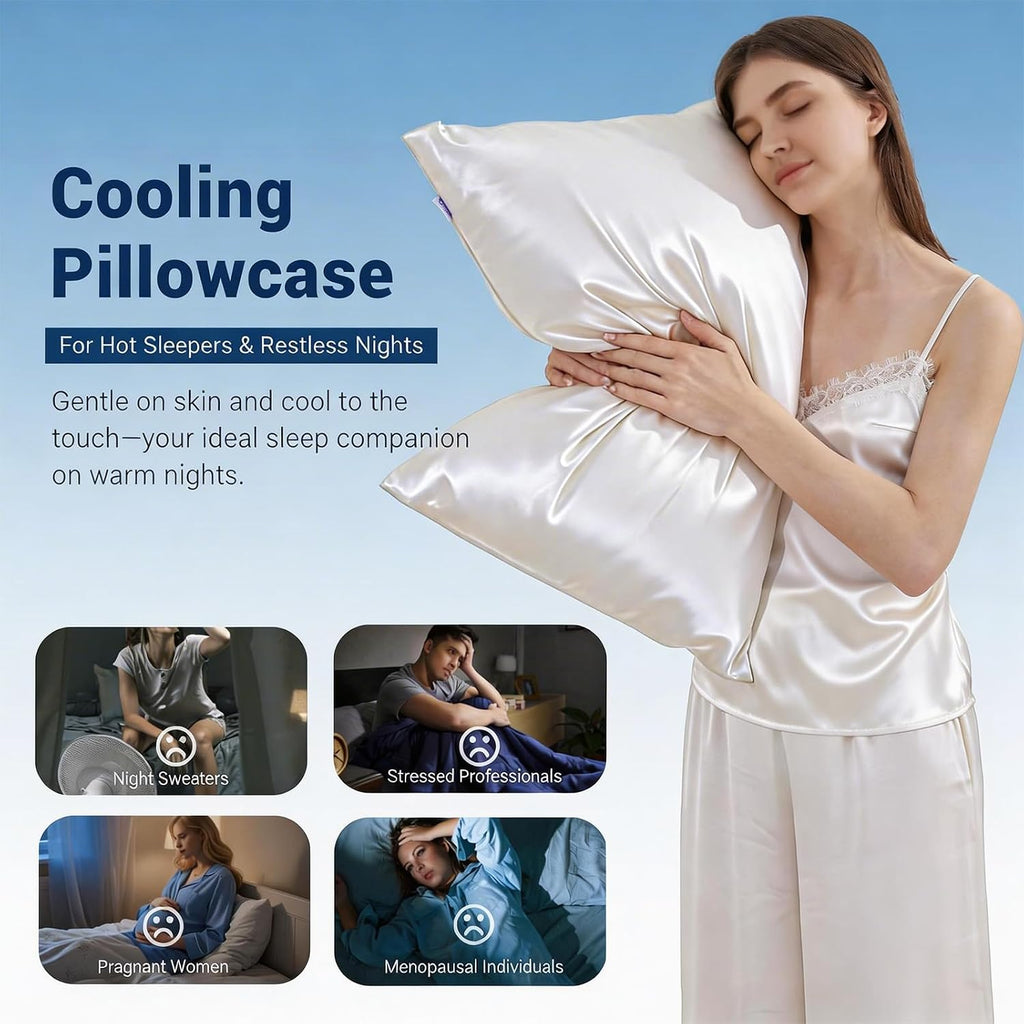 Luxear Cooling Pillow Cases for Hot Sleepers, Double-Sided Upgraded Arc-Chill Q-Max > 0.5 Cooling Satin Pillowcase, Silky Soft, Hair & Skin…