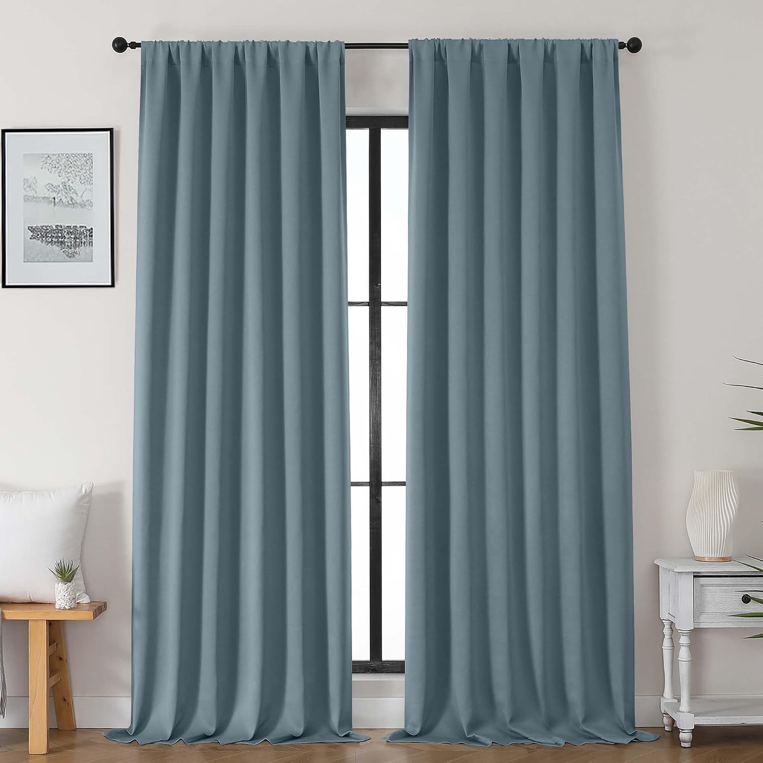 Gwine Stone Blue Blackout Curtains for Bedroom 96 Inch Length, Room Darkening Energy Saving Black Out Curtains for Living Room, Window…