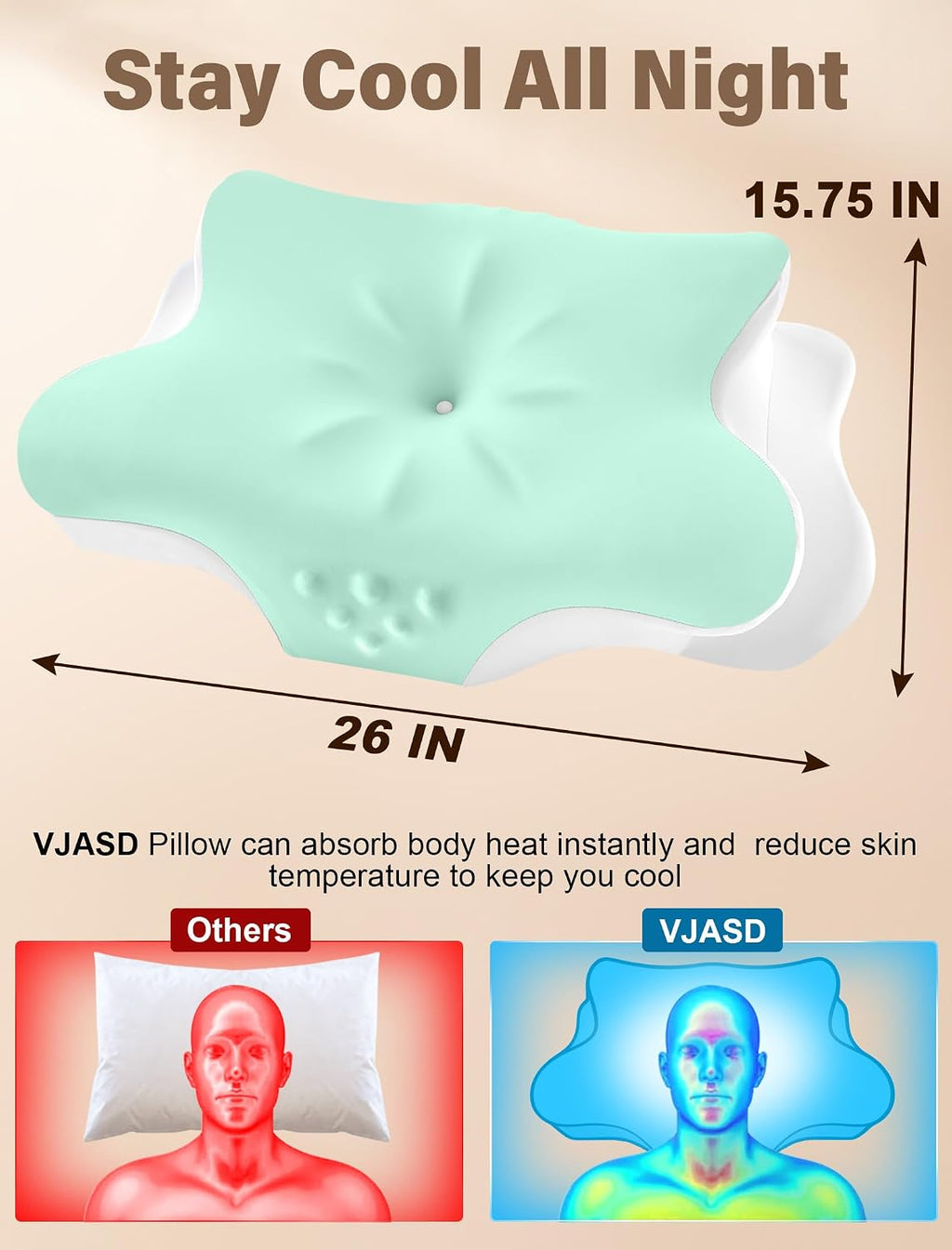 Vjasd Cervical Neck Pillow for – Ergonomic Memory Foam Pillow for Side Sleeper Contour Orthopedic Bed Pillow for Neck Support with Cooling…