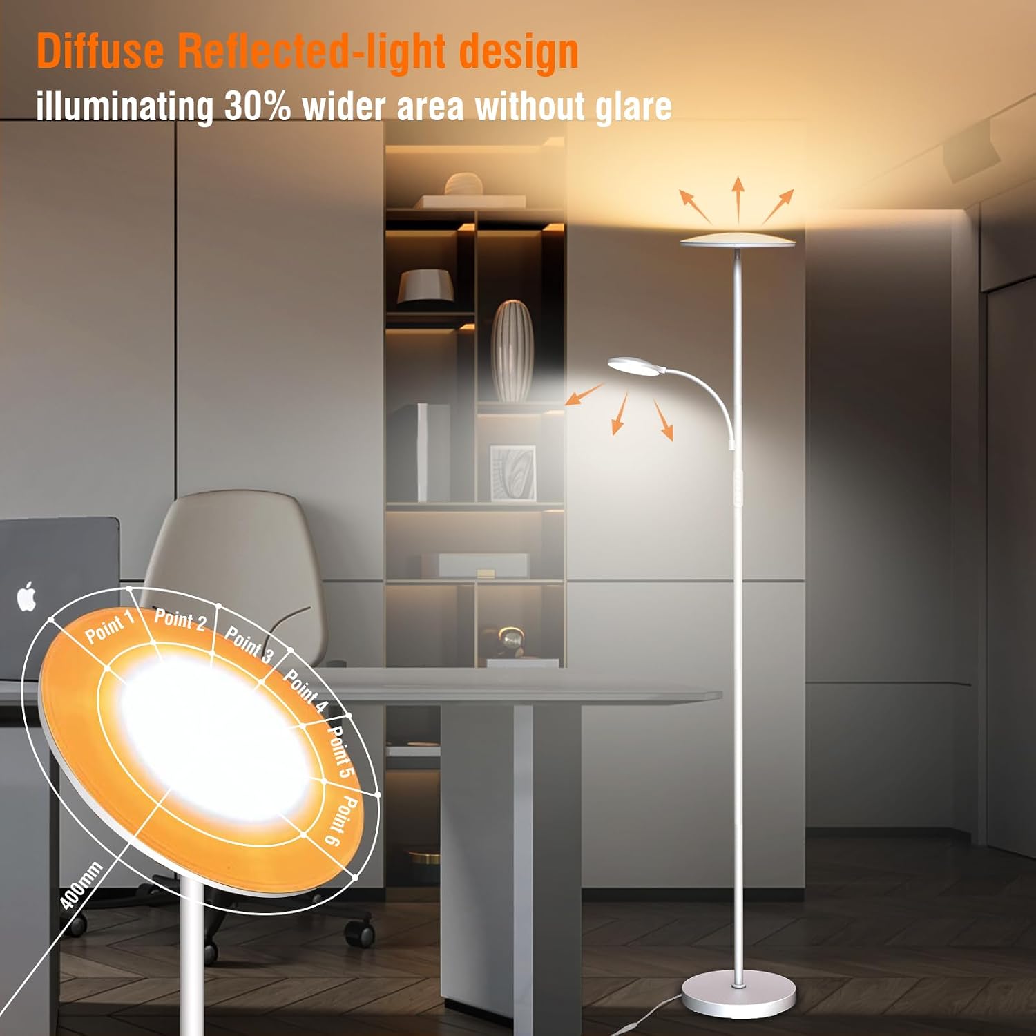 Marctronic White Floor Lamps for Living Room, 44W/4500LM Super Bright 2 in 1 LED Floor Lamp with Remote, Stepless Dimmable, 69" Tall Standi…