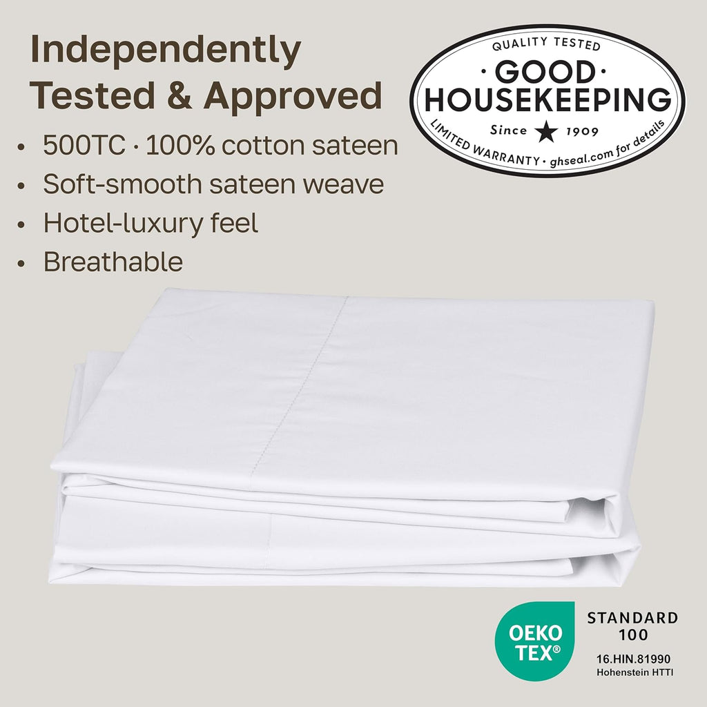 CALIFORNIA DESIGN DEN Soft & Silky 500 Thread Count 100% Cotton is Cool & Smooth, White Pillowcases Queen Size Fits Standard & Queen…