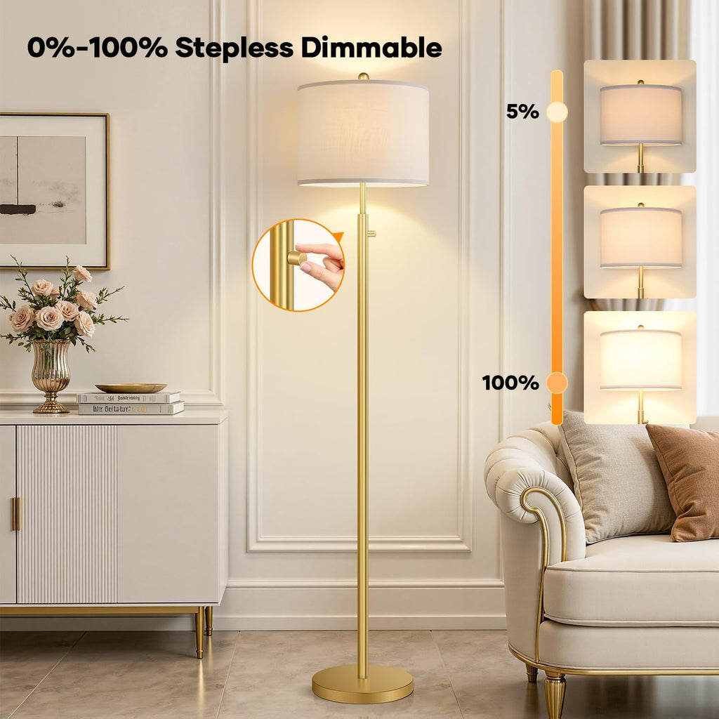 Nintiue 【Upgraded】 Dimmable Floor Lamp for Living Room, 11W LED Bulb Included, Modern Standing Lamp, Tall Pole Light with Linen Shade for…
