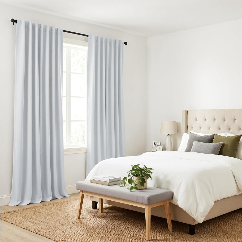 Ponydance PONY DANCE White Curtain Panels - 42 Wide by 84 Long, Greyish White Room Darkening Light Block Window Curtains for Kitchen/Bedroo…