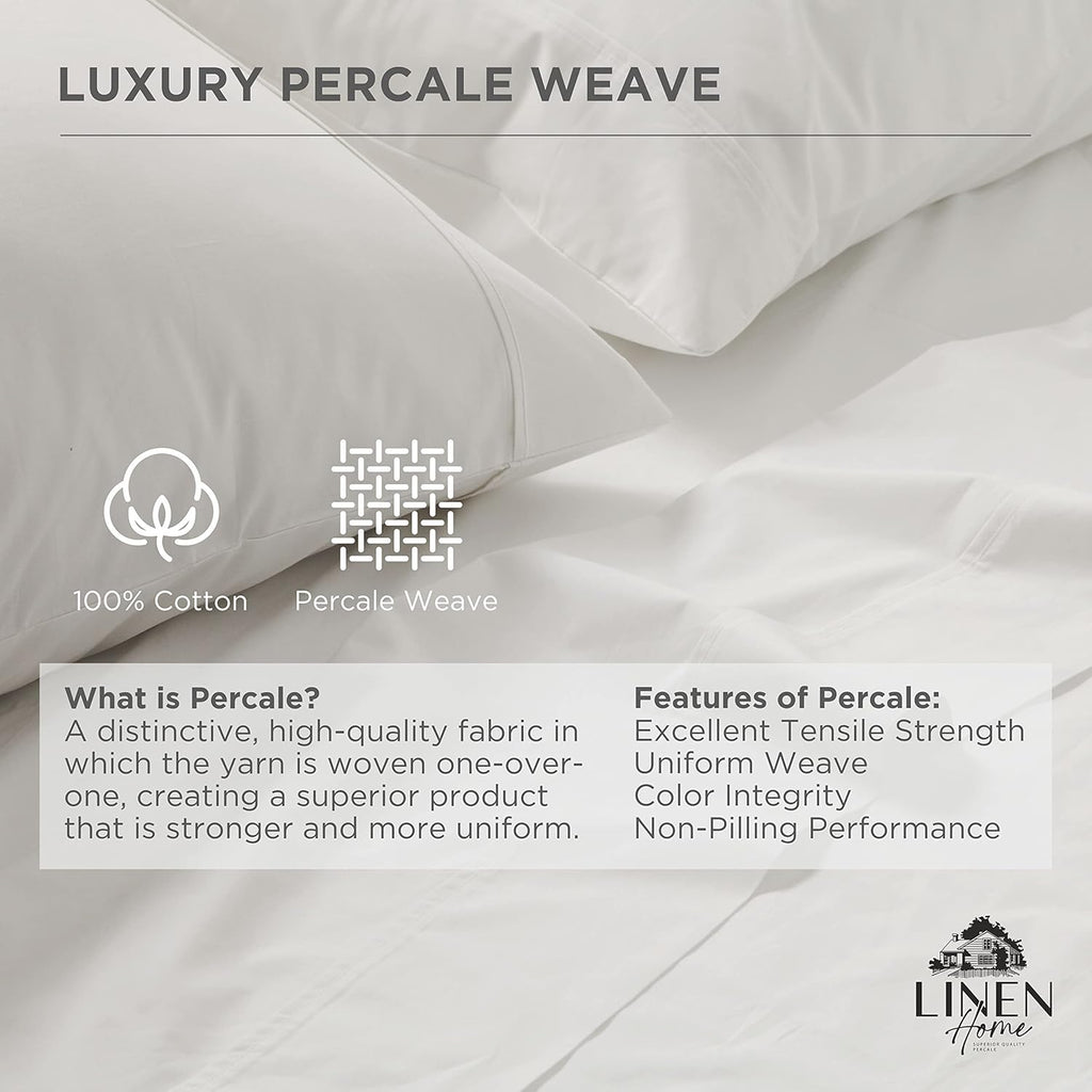 Linen Home 100% Cotton Percale Pillowcases Queen Size, White, 2 Pieces of Pillow Case, Crisp and Cool Strong Bed Linen, 20 inches X 30…