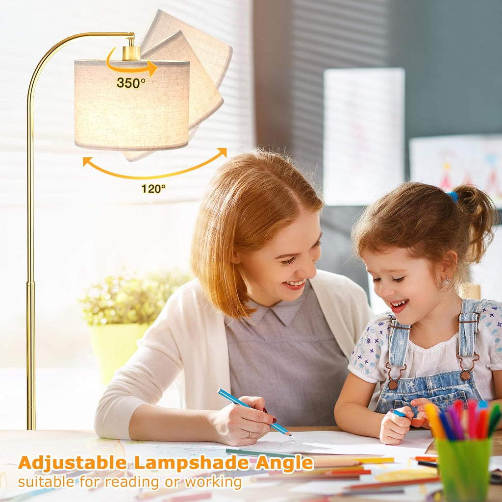 Ambimall Arc Floor Lamp with Remote and Stepless Dimmable Bulb, Colors Temperature & Brightness Adjustable, Gold Pole & Marble Base Gold