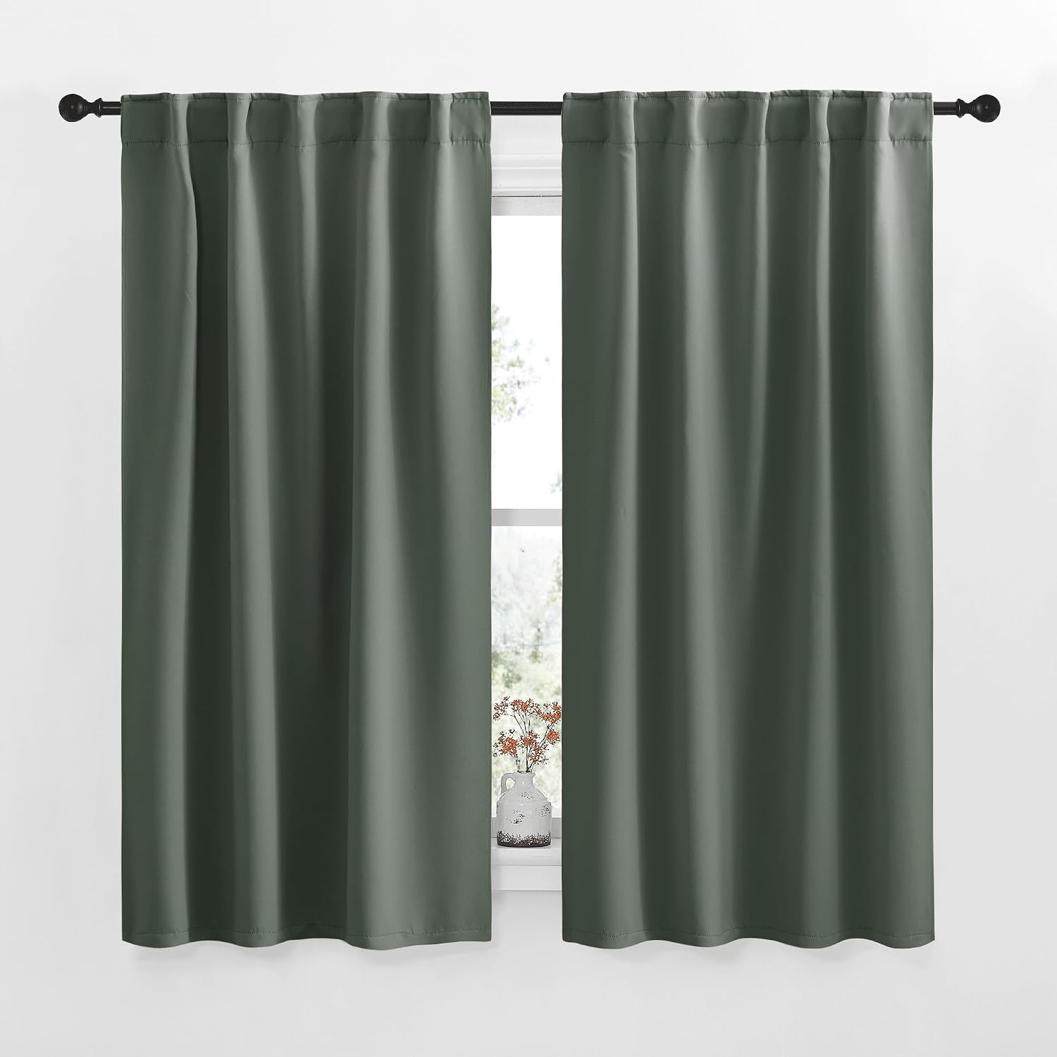 NICETOWN Short Curtains for Kitchen Window - (Dark Mallard Color) W34 x L48, Double Panels, Home Decoration Light Blocking Thermal…