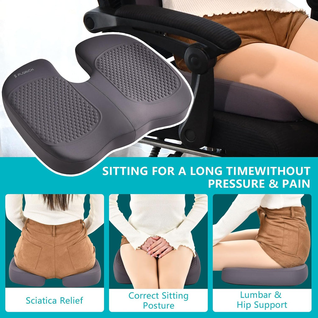 FLORICH 3 PCS Seat Cushion for Carseat Lumbar Support Pillow Car Neck Headrest Pillows Memory Foam Gel Memory Foam Massage Point Seat…