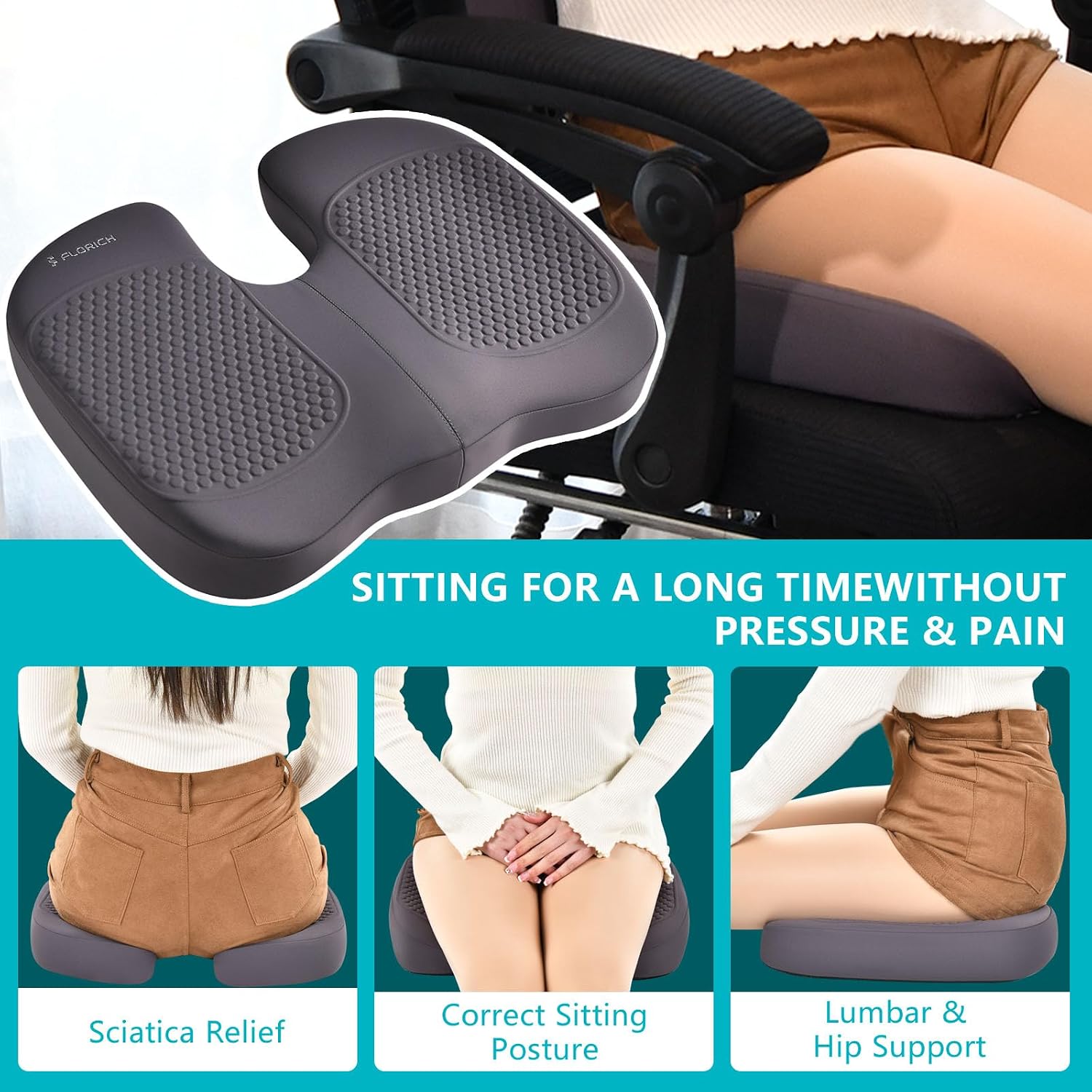 FLORICH 3 PCS Seat Cushion for Carseat Lumbar Support Pillow Car Neck Headrest Pillows Memory Foam Gel Memory Foam Massage Point Seat…