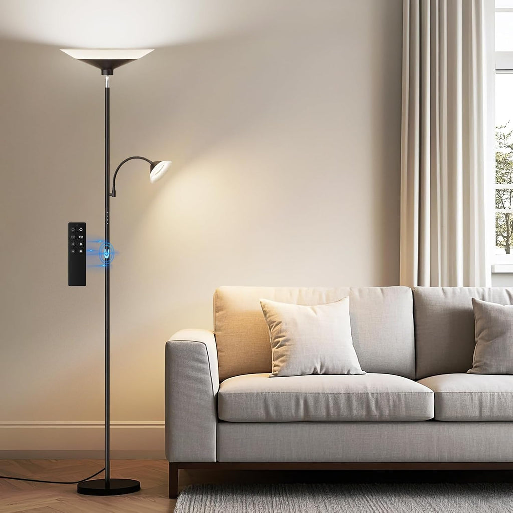 SIBRILLE Upgraded 2-in-1 Torchiere Floor Lamp, Dimmable Standing Lamp with Remote&Button Control, 34W Brightness Adjustable Floor Reading…