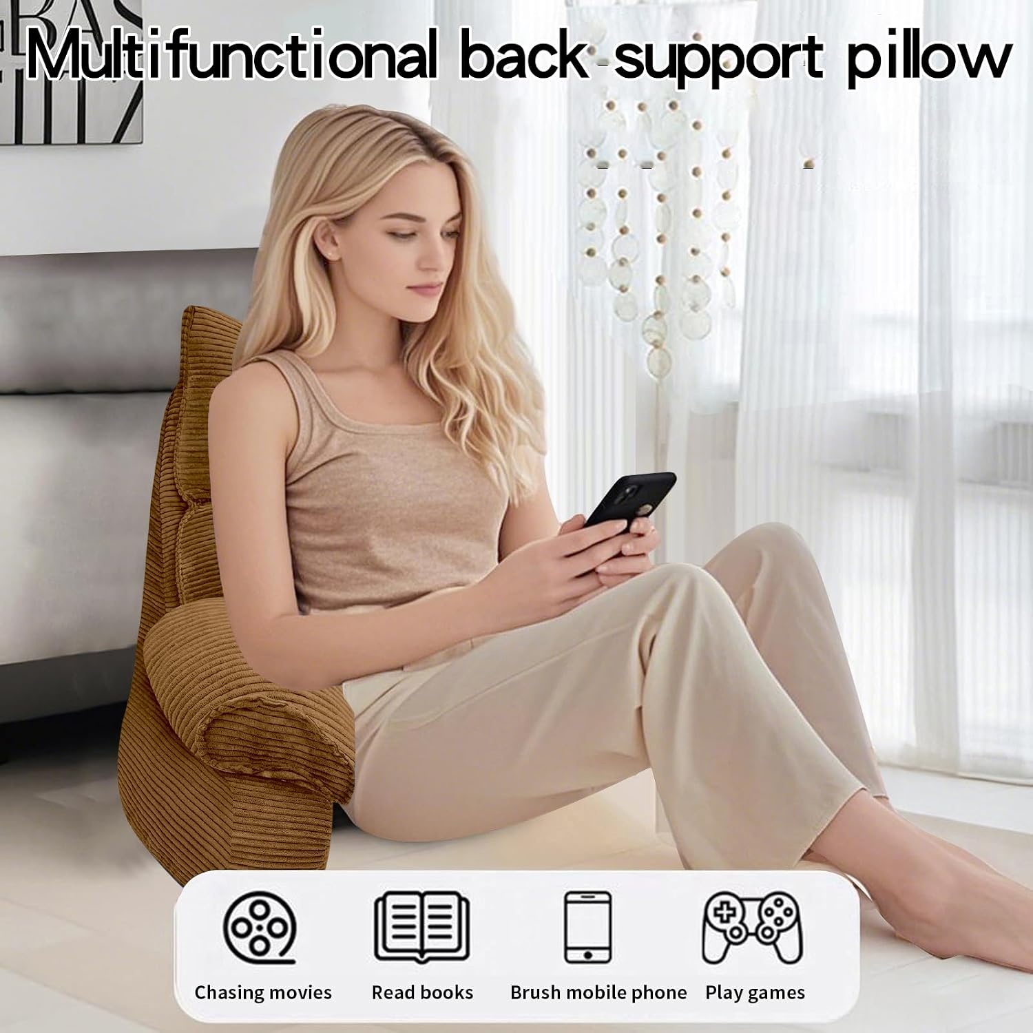 RRPAHWTV Reading Pillow for Bed with High Arm Rests, Back Support Pillow for Sitting Up in Bed with Shredded Memory Foam for Reading, TV…