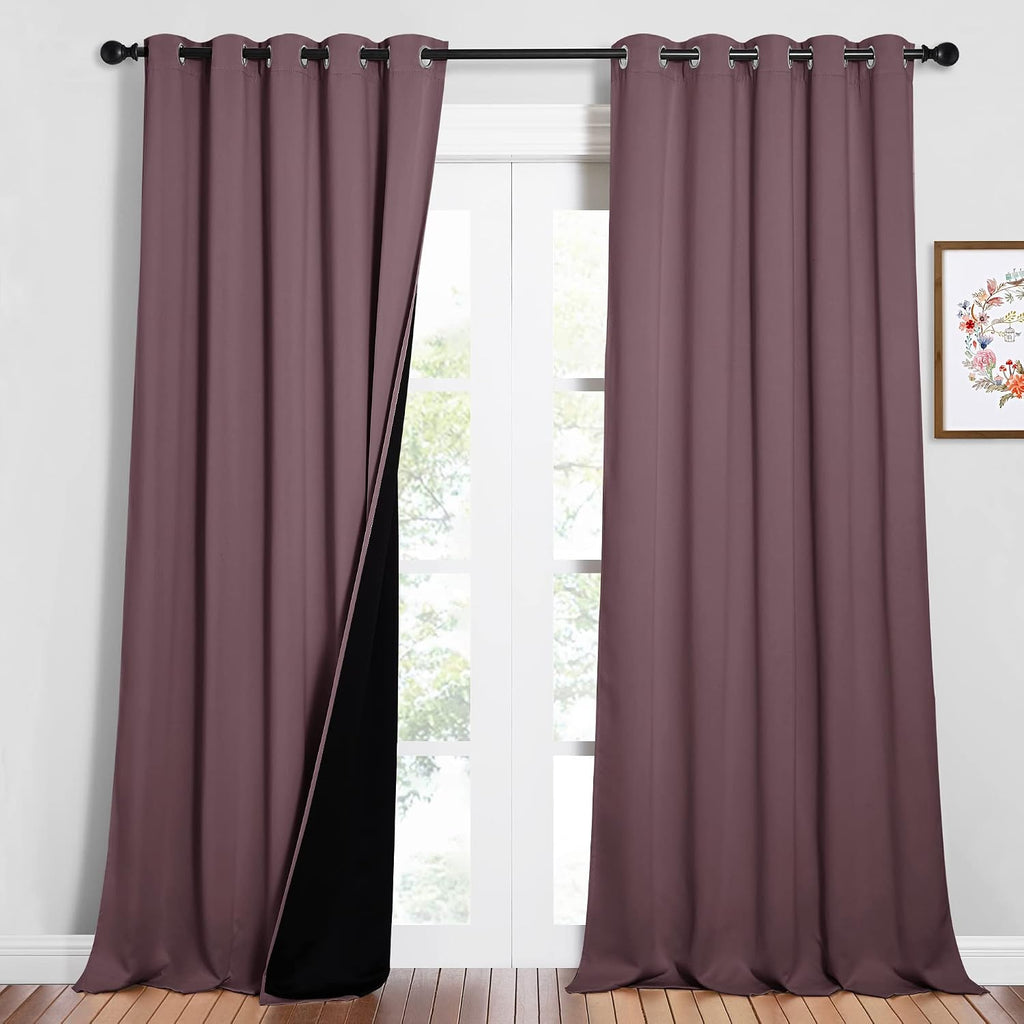Nicetown Full Shading Curtains for Windows, Super Heavy-Duty Black Lined Blackout Curtains for Bedroom, Privacy Assured Window Treatment (D…