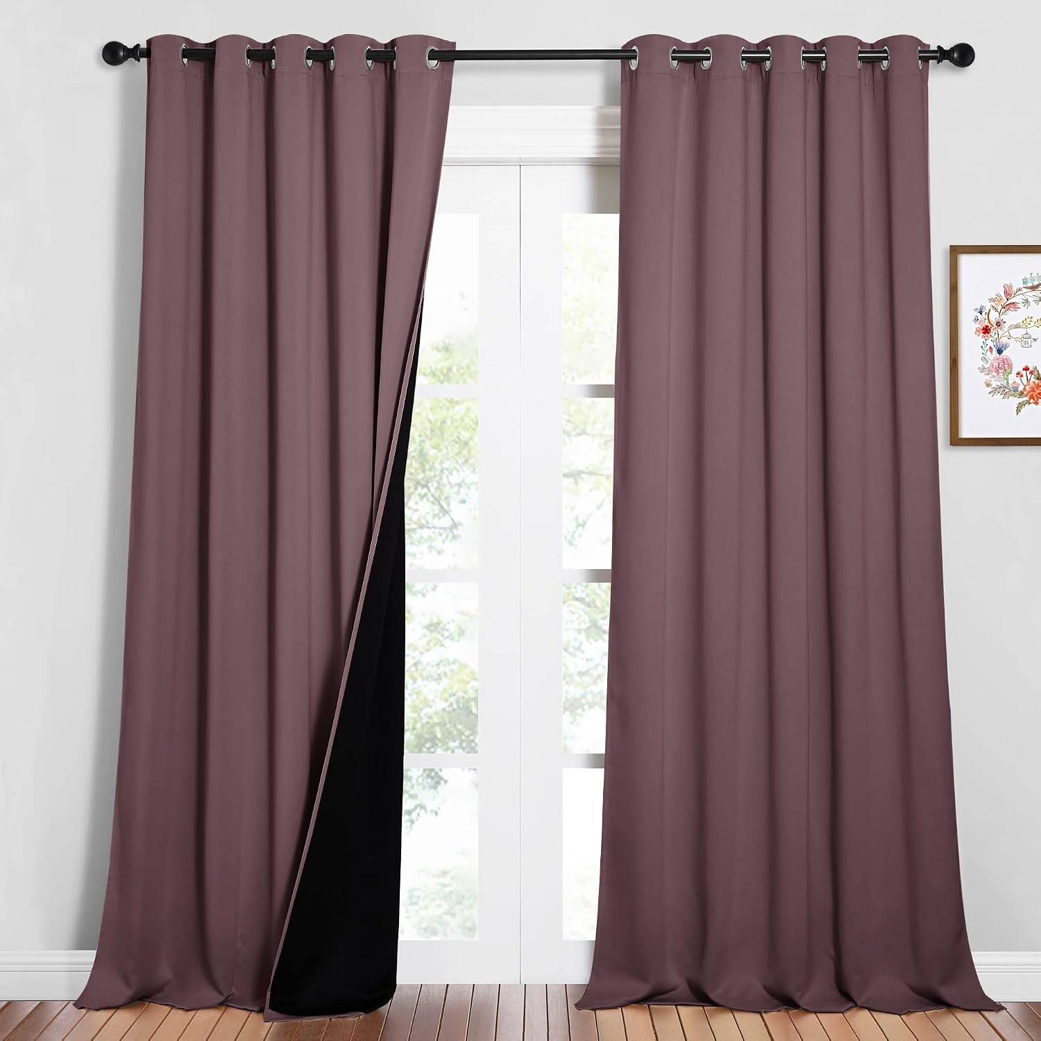 Nicetown Full Shading Curtains for Windows, Super Heavy-Duty Black Lined Blackout Curtains for Bedroom, Privacy Assured Window Treatment (D…
