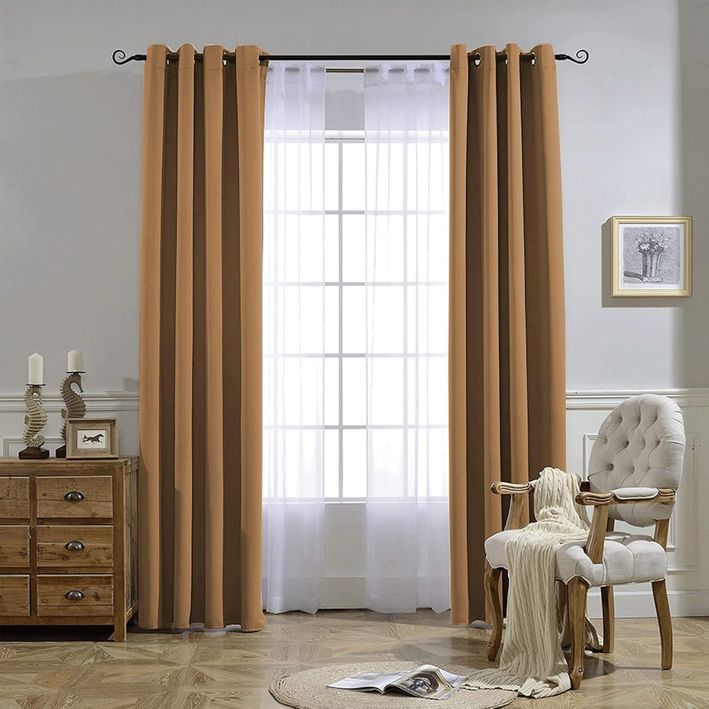 Nicetown Living Room Curtains 95 inch Long - Sound Reducing Grommet Thermal Insulated Blackout Solid Drapes for Villa/Hall, Gold Brown, 2 P…