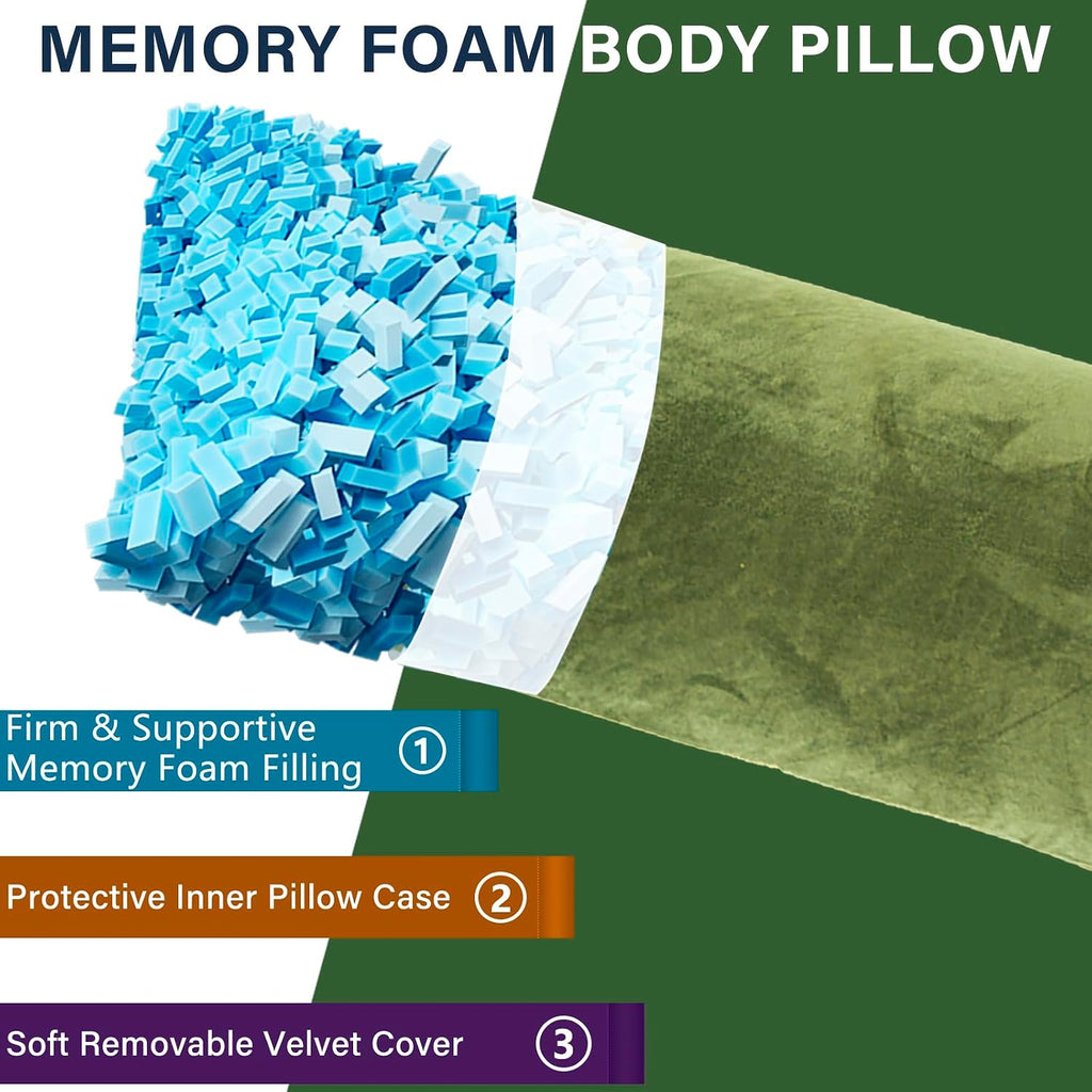 1 MIDDLE ONE Body Pillow, Memory Foam Body Pillows for Adults Sleeping, Long Pillow for Bed, Big Large Firm Full Body Pillow for Side…