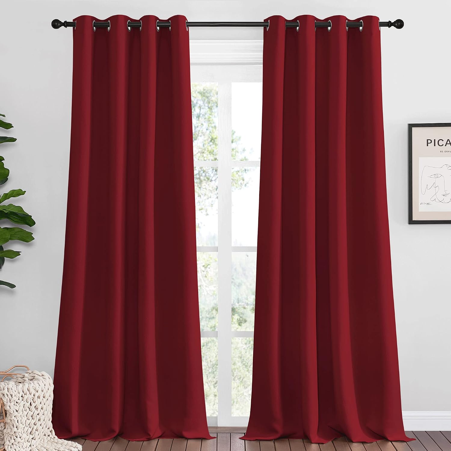 Nicetown Burgundy Red Blackout Draperies Curtains - Pair of Grommet Top Thermal Insulated Blackout Decorative Curtains for Thanksgiving Day…