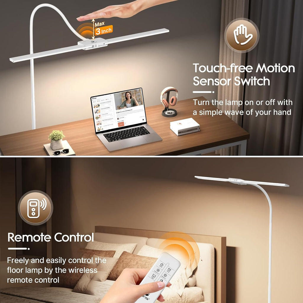 Syrinx LED Floor Lamp, 18W 2000LM Bright Reading Floor Lamp, Dual Head Gooseneck Standing Lamp, Smart Motion Sensor, Remote Control…