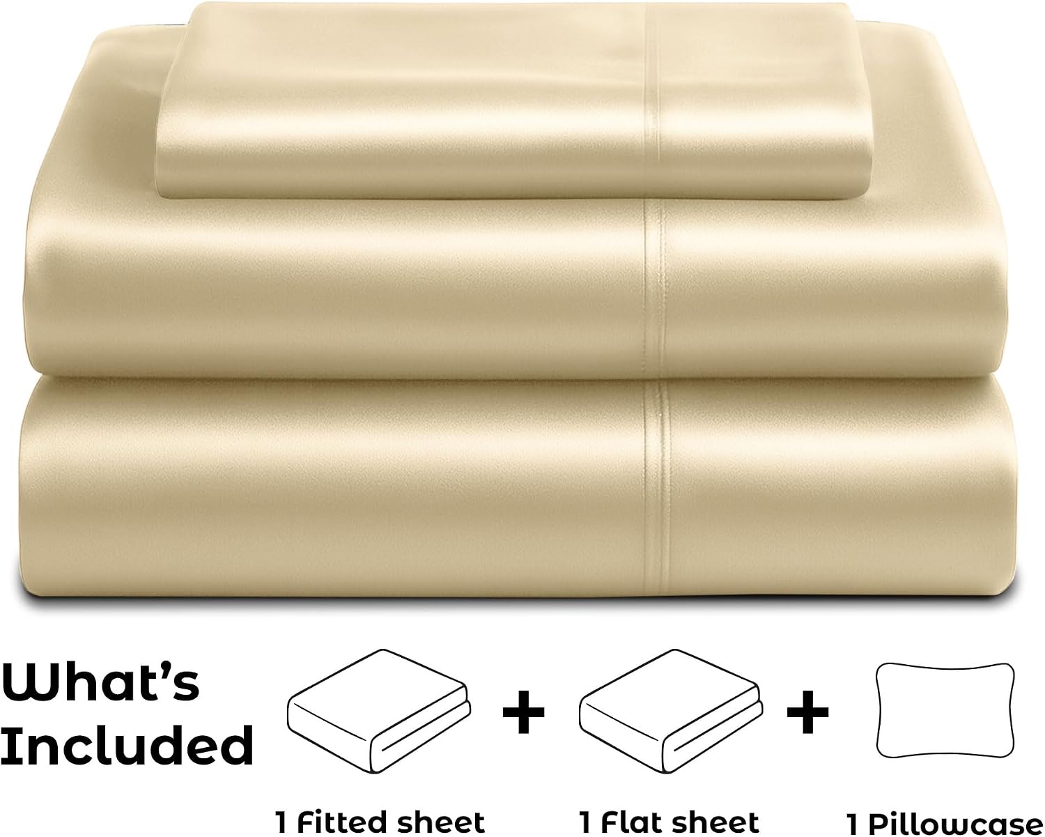 PureBedding Satin Sheets Twin [3-Piece, Ivory] Hotel Luxury Silky Bed Sheets - Extra Soft 1800 Microfiber Sheet Set, Wrinkle, Fade, Stain R…