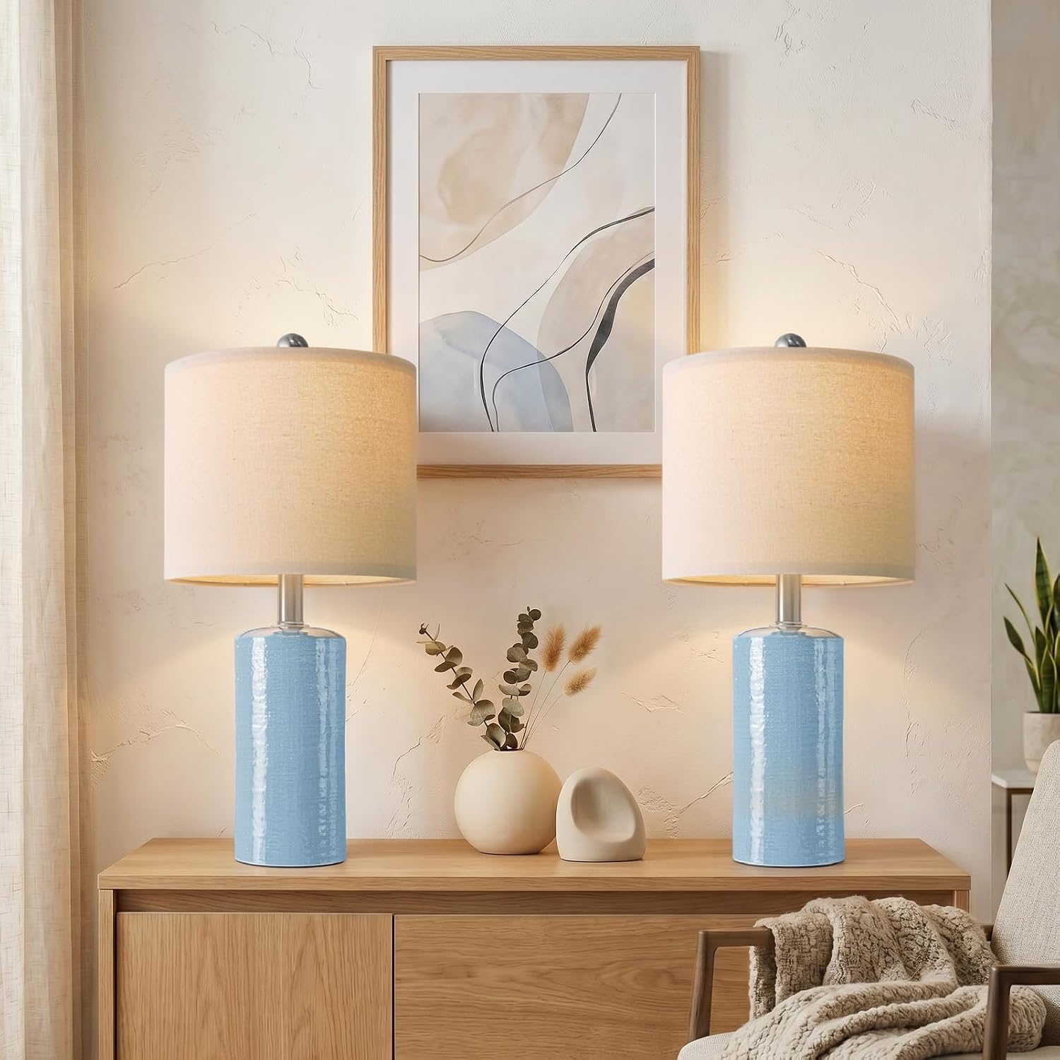 G-SAFAVA 20.5" Small Table Lamps for Living Room Lamp Set of 2 Ceramic Lamps for Bedroom Bedside Lamps Modern Boho Lamps for Night Stands…