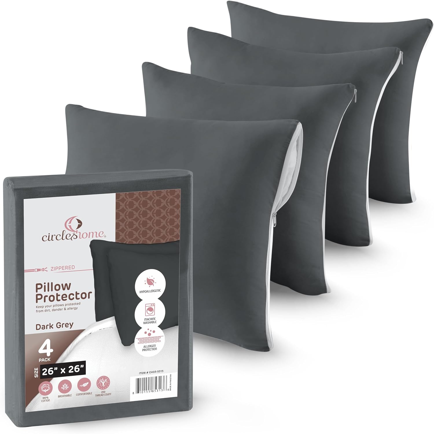 CIRCLESHOME European Pillow Protectors - 100% Cotton Breathable Pillowcases - 26 X 26 Square Pillowcases - Protects Pillows from Dirt…