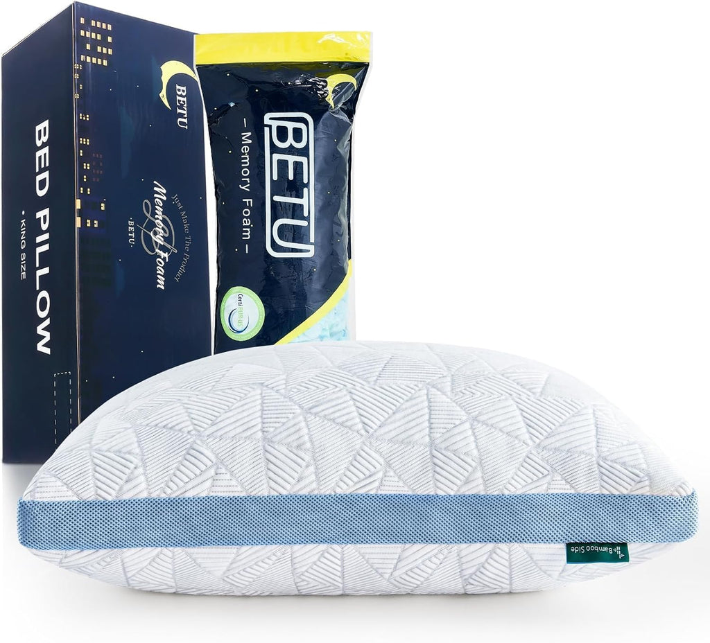BETU Cooling Standard Pillow, Shredded Memory Foam Cool Pillow for Hot Sleepers, Adjustable Firm Soft Support Bed Pillows Perfect for…