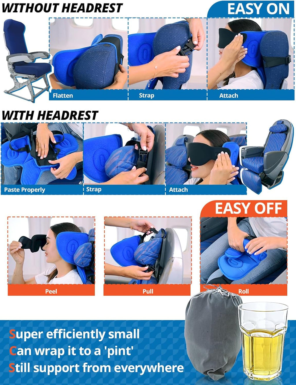 SARISUN Travel Pillows for Airplanes, Airplane Pillow with Sleep Eye Mask, 360° Support Headrest, Travel Essentials, Adjustable Airplane…