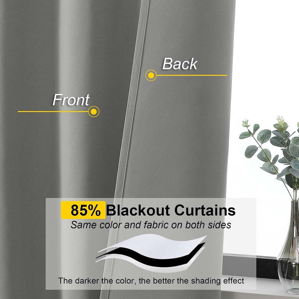 WelvetBLK Light Grey Room Darkening Curtains for Bedroom Living Room 45 Inch Length 2 Panels Set, Soft Solid Thermal Insulated Rod Pocket S…