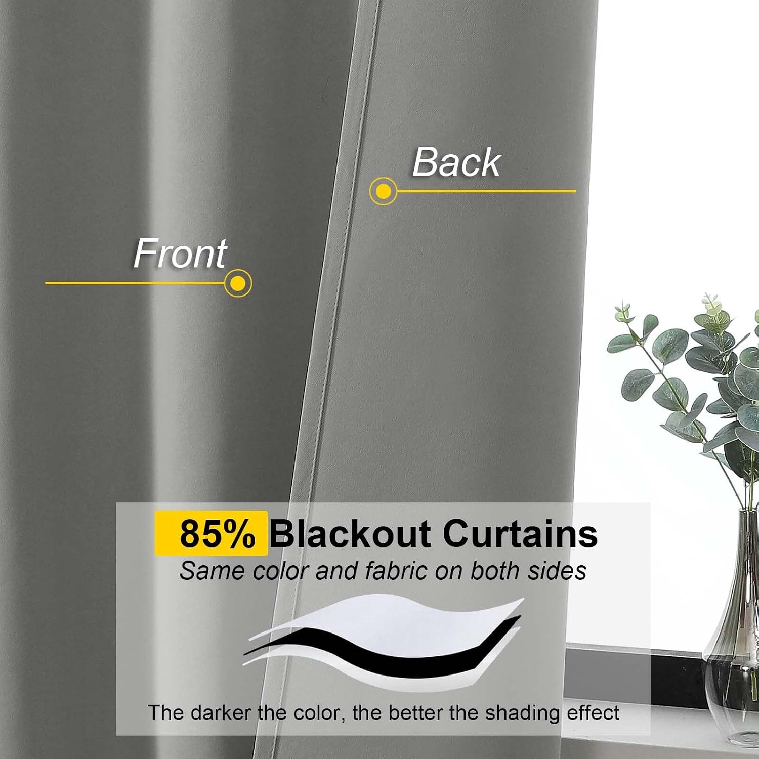 WelvetBLK Light Grey Room Darkening Curtains for Bedroom Living Room 45 Inch Length 2 Panels Set, Soft Solid Thermal Insulated Rod Pocket S…