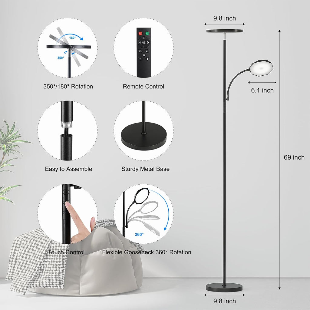 SUNMORY Floor Lamps for Living Room, 48W/4200LM Super Bright LED Floor Lamp with Remote Control, 69" Tall Standing Lamp with Stepless…