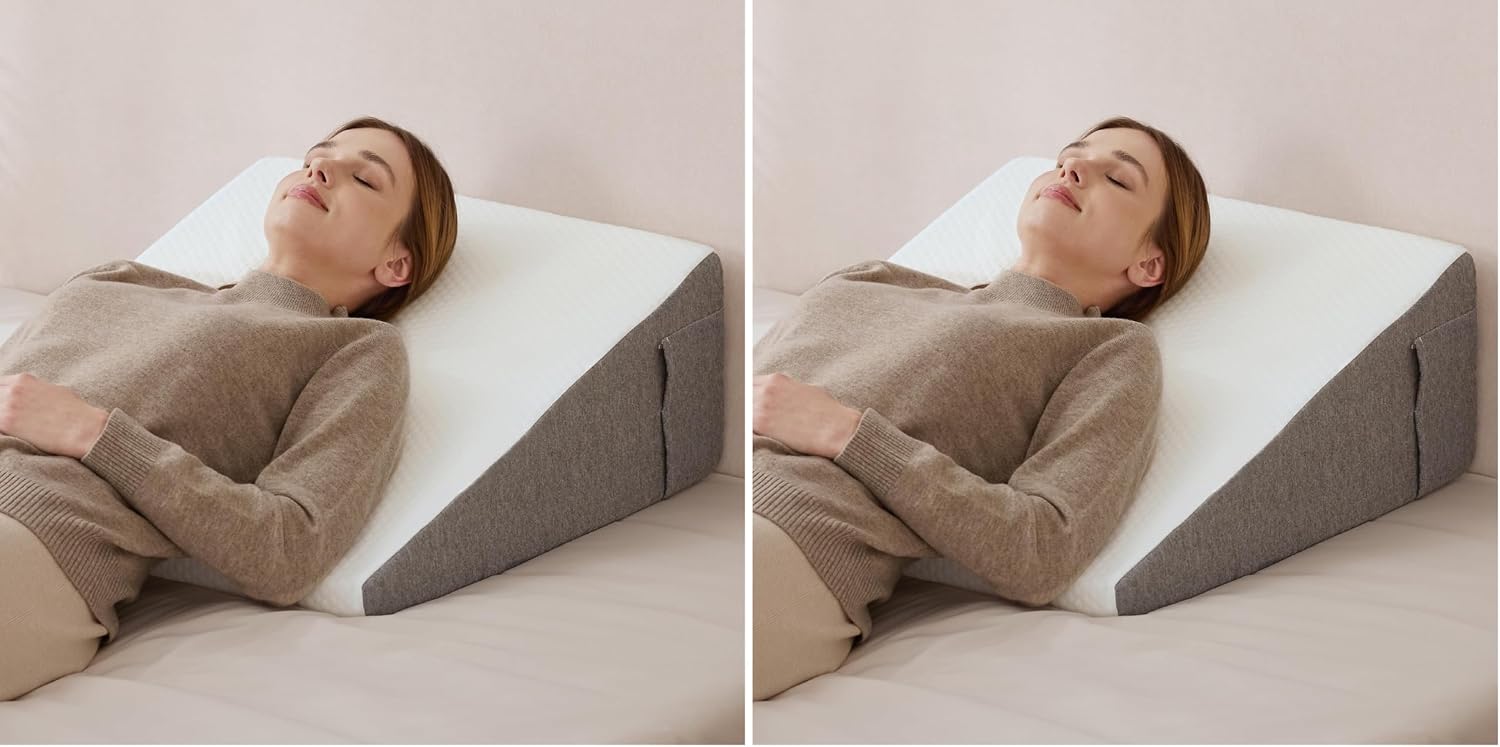 Bed Wedge Pillow with Foam Top for Sleeping, 10 Inch Elevated Support Triangle Pillow for Reading and Rest, Bed Pillow for Legs and Back…