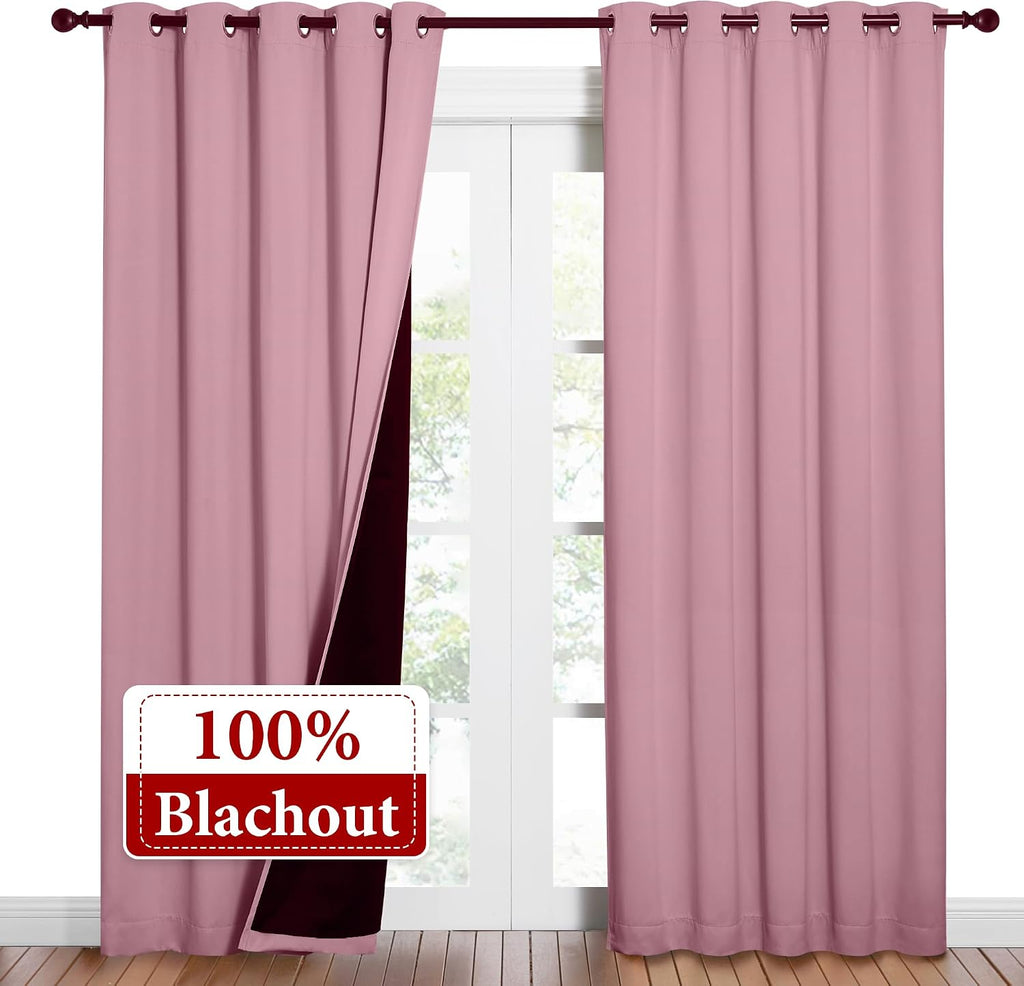 Nicetown Crystal Pink Full Shade Curtain Panels, Pair of Energy Smart & Noise Blocking Out Blackout Drapes for Dining Room Window, Thermal…