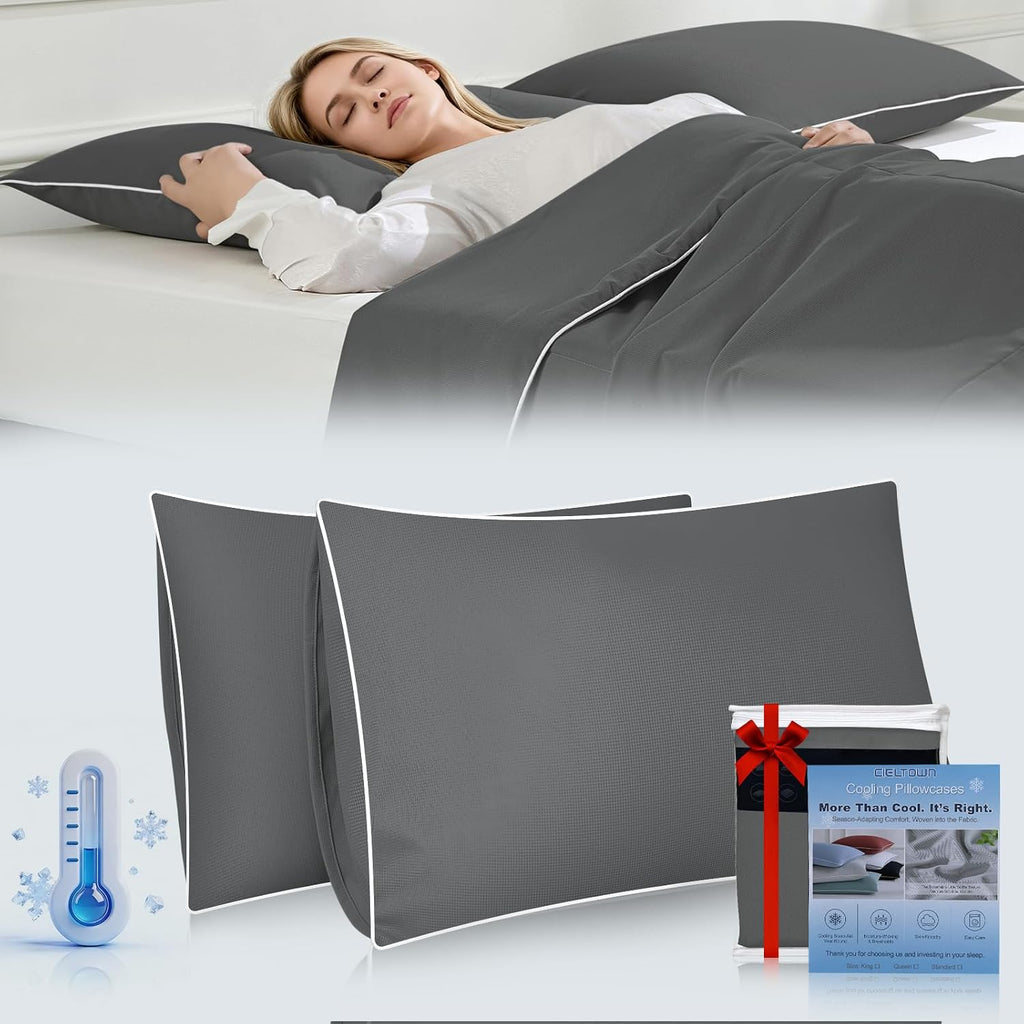 Cieltown Cooling Pillow Cases for Hot-Sleepers: Q-Max ≥0.4 Nylon Spandex Cool-to-Touch for Night Sweats - Waffle Weave for Dry & Com…