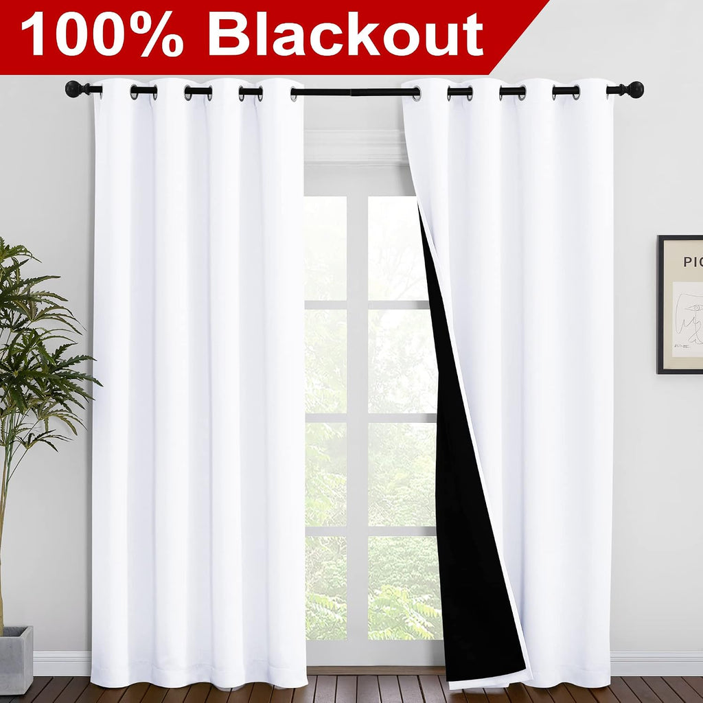 Nicetown 100% Blackout Window Curtain Panels, Cold and Full Light Blocking Drapes with Black Liner for Nursery, 86 inches Drop Thermal Insu…