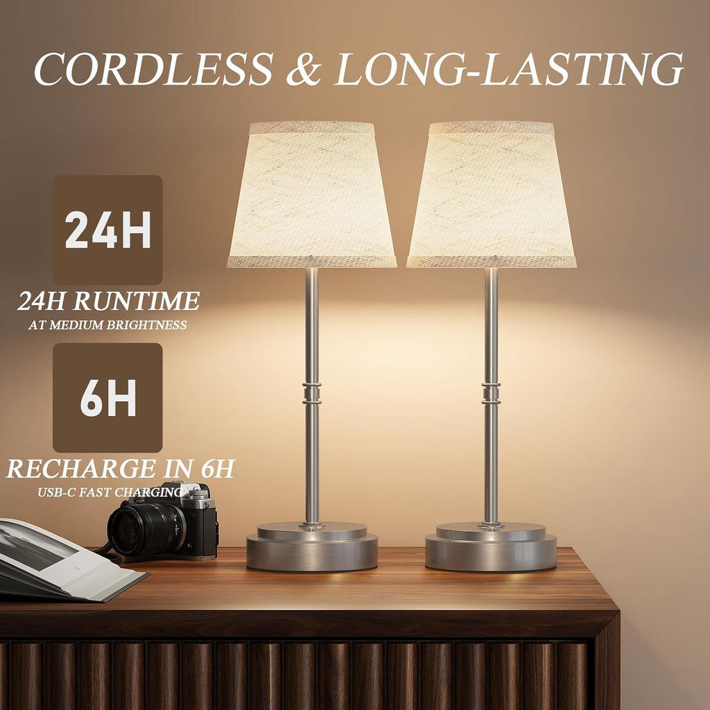Cordless Table Lamp Rechargeable Silver - 1 Pack 7500mAH Battery Operated Lamp for Decor, 3000K Stepless Dimming Touch Control Wireless…