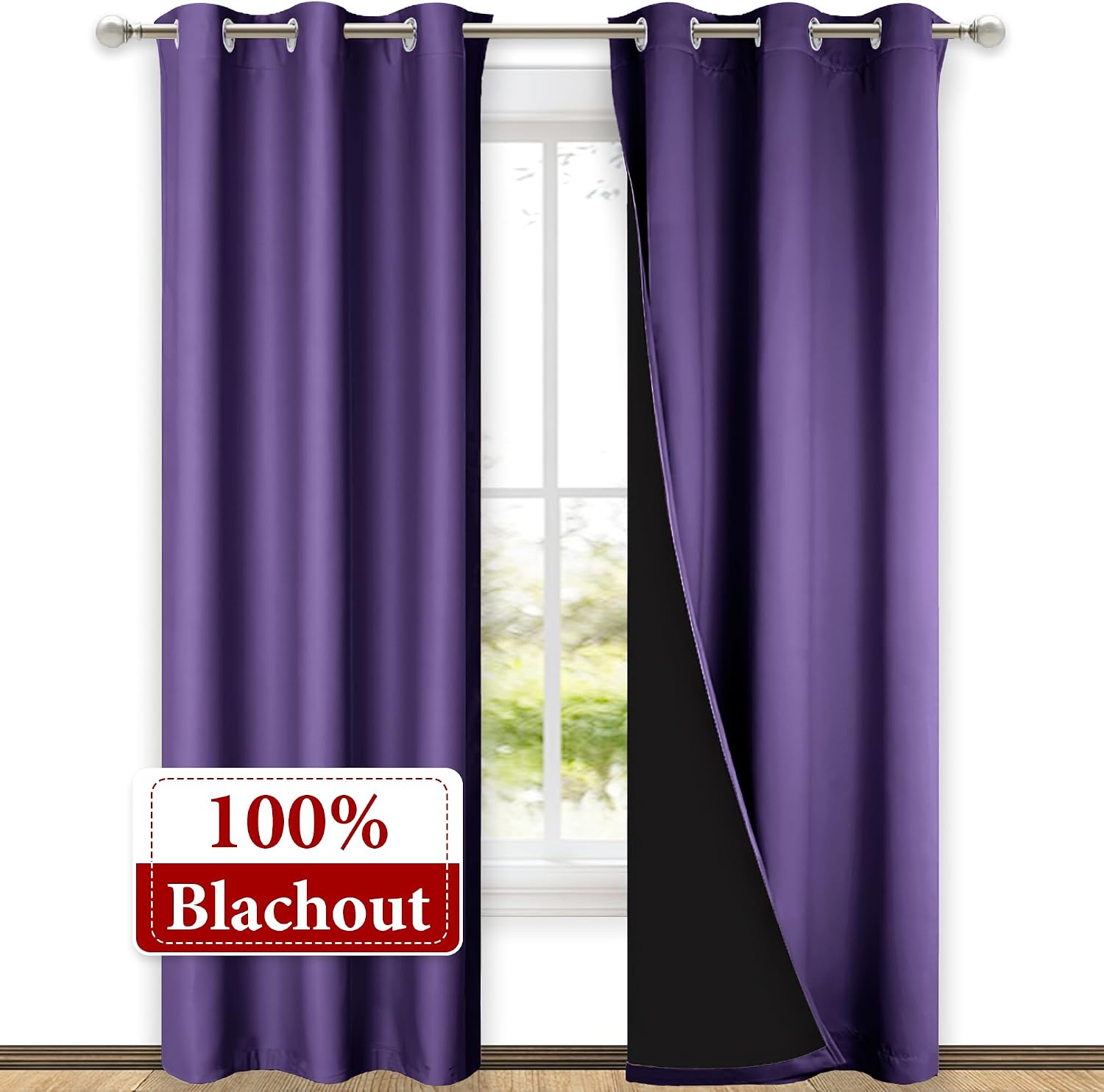 Nicetown Blackout Curtains 80 inches Long, Full Light Blocking Drapes with Black Liner for Nursery, Thermal Insulated Draperies for Hall, V…