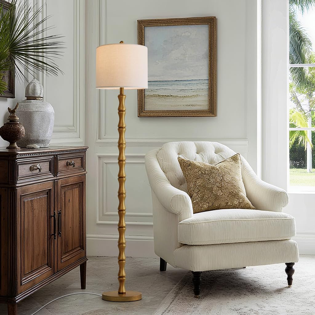 BOBOMOMO 62" Rustic Farmhouse Floor Lamp Antique Gold with Remote & Dimmable 9W Bulb, 3 Color Temperatures Resin Standing Lamp, Retro…
