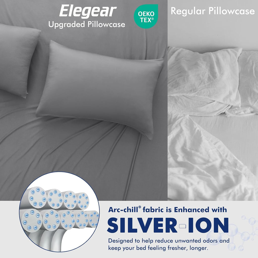 Elegear Silver Infused Cooling Pillow Cases for Hot Sleepers, Odor Resistant Cooling Pillowcase with Q-Max>0.5, Soft Silky Pillowcases for…