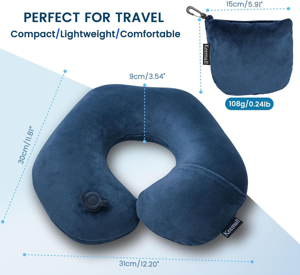 Keemall Travel Neck Pillow for Airplane, Compact Inflatable Neck Pillow for Traveling Long Flights, Adjust Firmness Neck Suport Pillow…