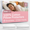 NiagaraSleepSolution 100% Cotton 4-Pack Pillow Protectors with Zipper King Size – 100% Resistant to Stains, Dust & Dirt – Washable Covers f…