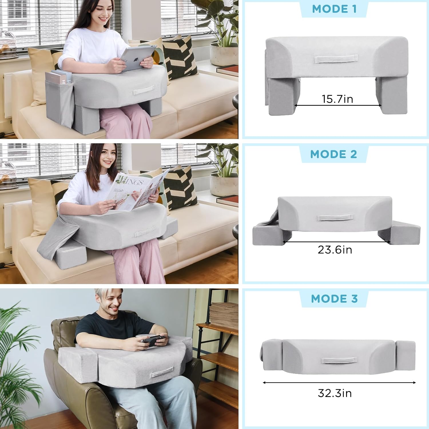 Soft Reading Pillow - Arm Rest Lap Desk Pillow for Adult - Premium Foam Bed Rest Pillow for Reading Working Playing Game or Sitting in…
