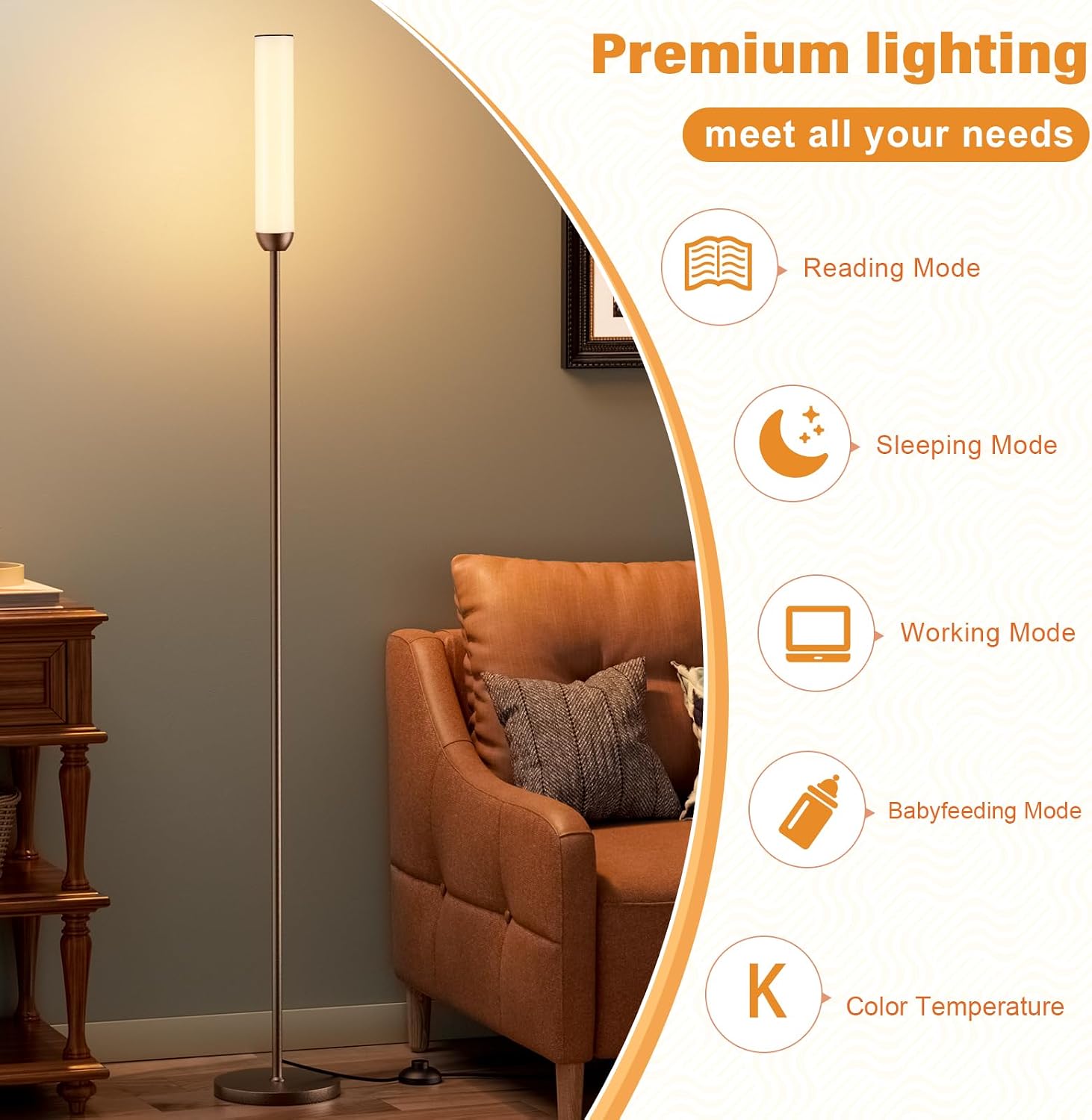 Ambimall LED Floor Lamp with Remote Control, 65" Standing lamp with Stepless Adjustable 3000K-6500K Colors & 30-100% Brightness, Foot…