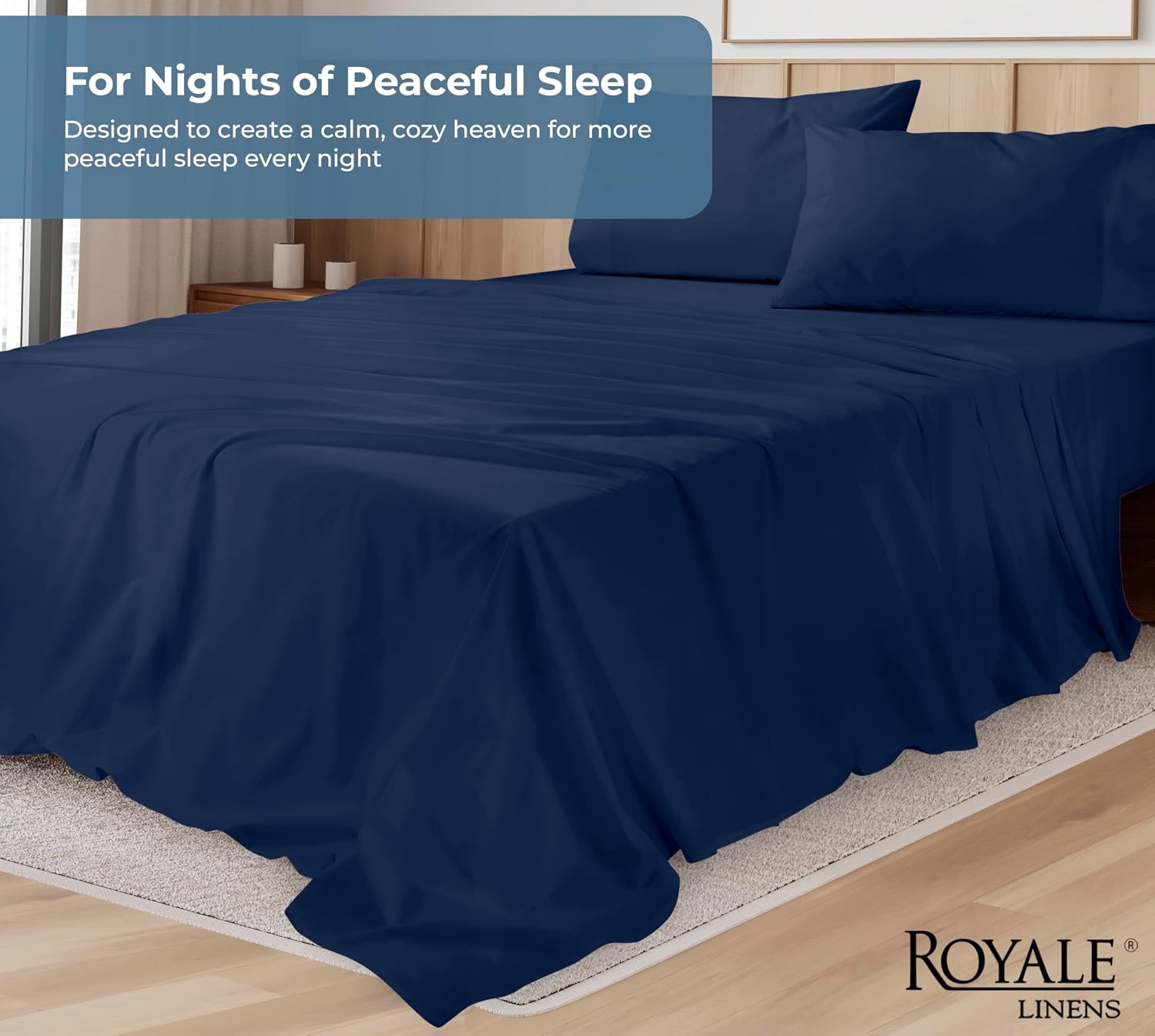 Royalelinens ROYALE LINENS 100% Organic Cotton Full Sheet Set - Percale Weave - 4 Pieces Set - 1 Flat, 1 Deep Pocket Fitted Sheet and 2 Pil…
