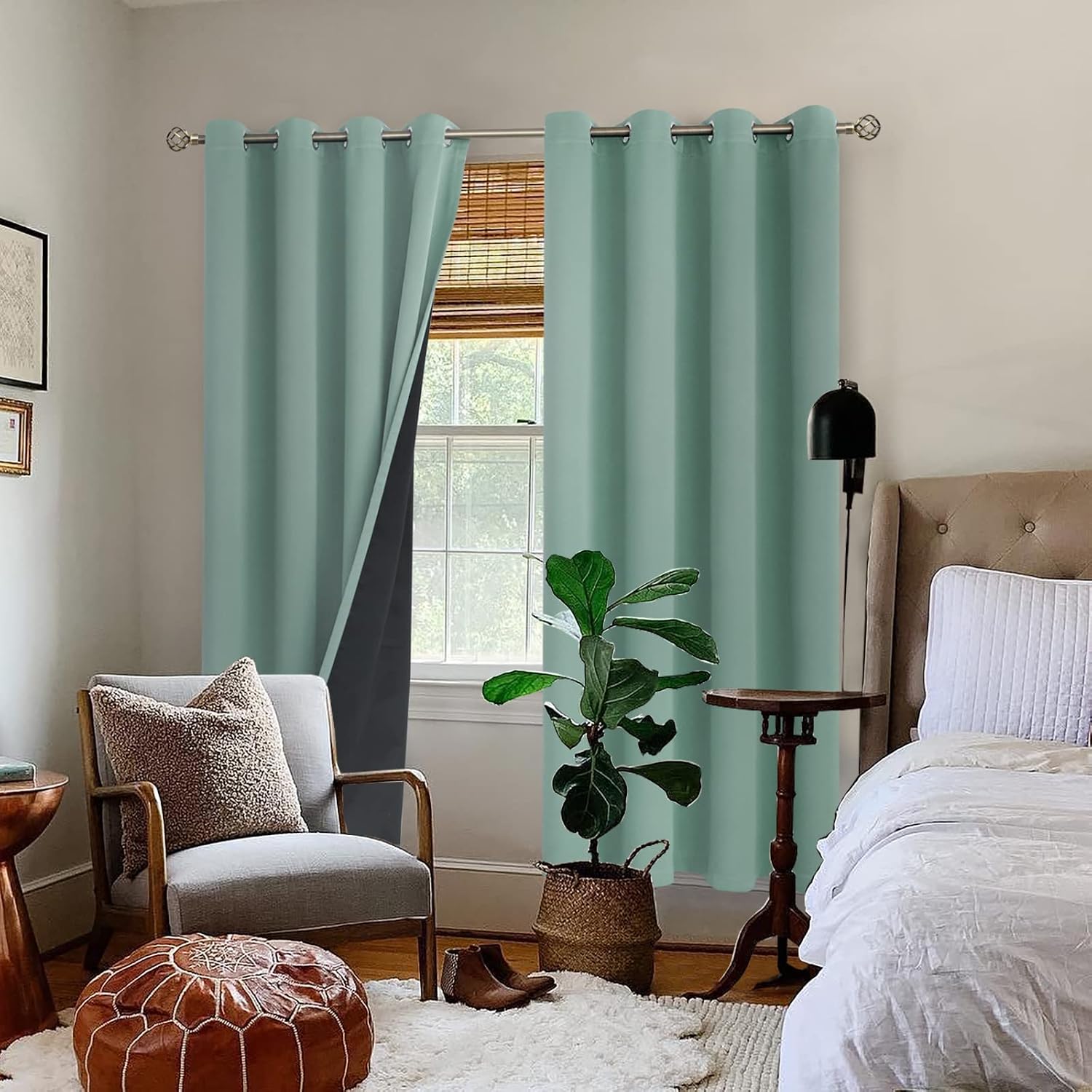BGment Thermal Insulated 100% Blackout Curtains for Bedroom with Black Liner, Double Layer Full Room Darkening Noise Reducing Grommet Curta…