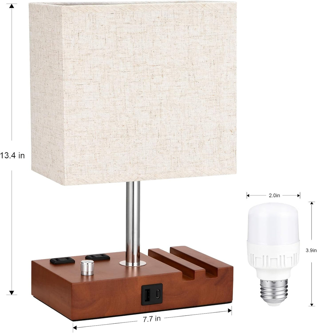 Kakanuo Fully Dimmable Nightstand Lamp for Bedroom with USB C Ports, Small Bedside Table Lamp with Charging Outlets and Phone Stands…