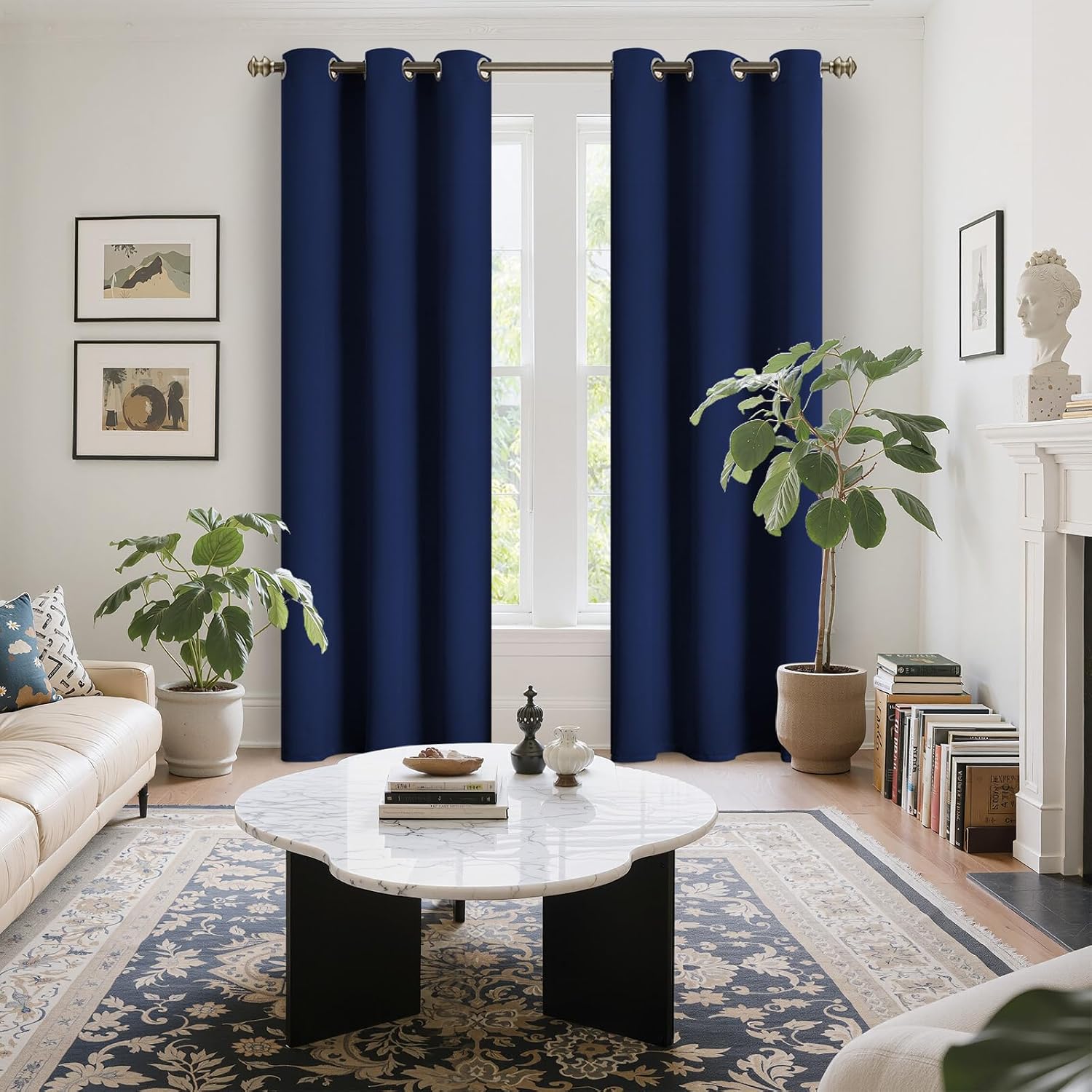 YoungsTex Navy Blue Blackout Curtains 84 Inches Long for Bedroom - Thermal Insulated Drapes with Grommet Room Darkening for Living Room Pri…