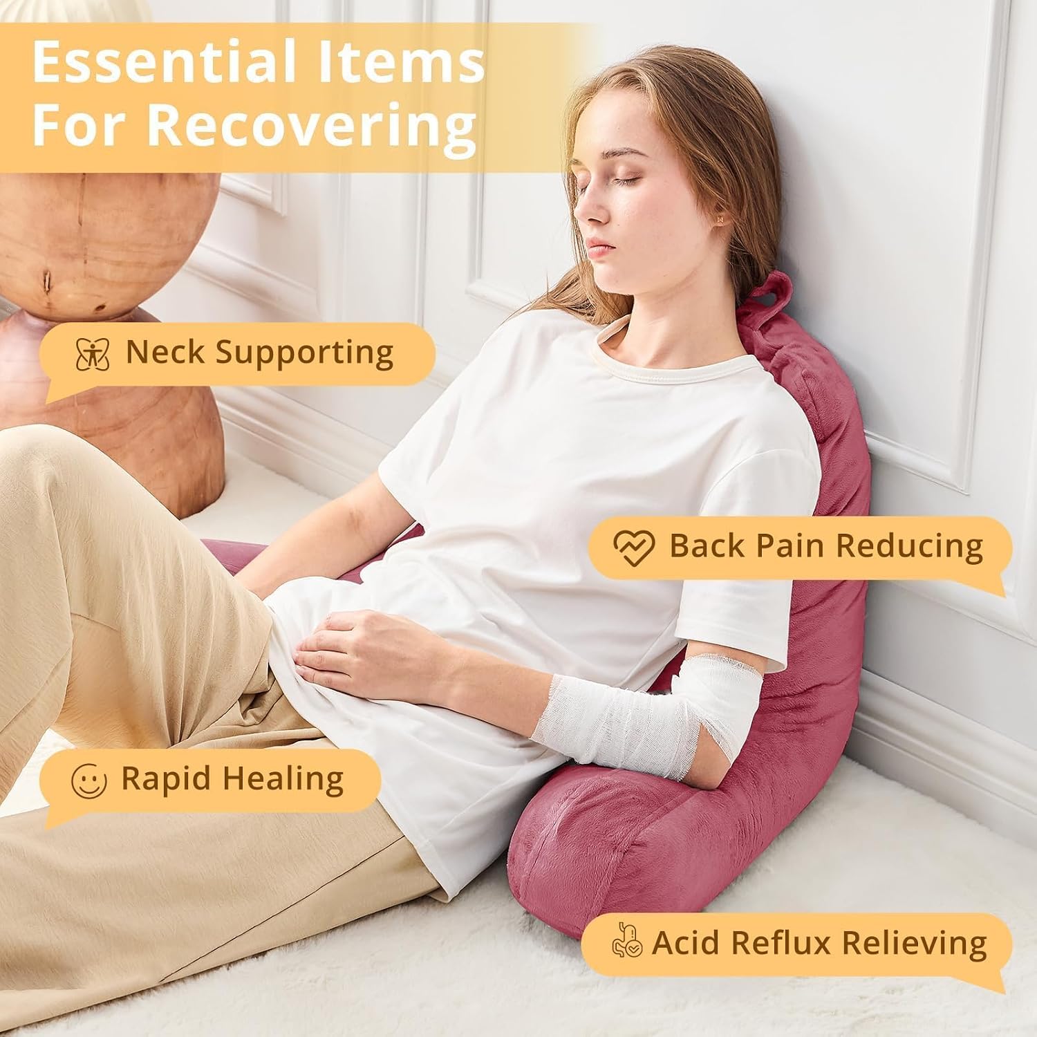 Sasttie Reading Pillow, Velvet Back Pillow for Bed Sitting Up, Adult Back-Rest Support Cushion with Arms for Sit Up on Couch, Sofa, and…