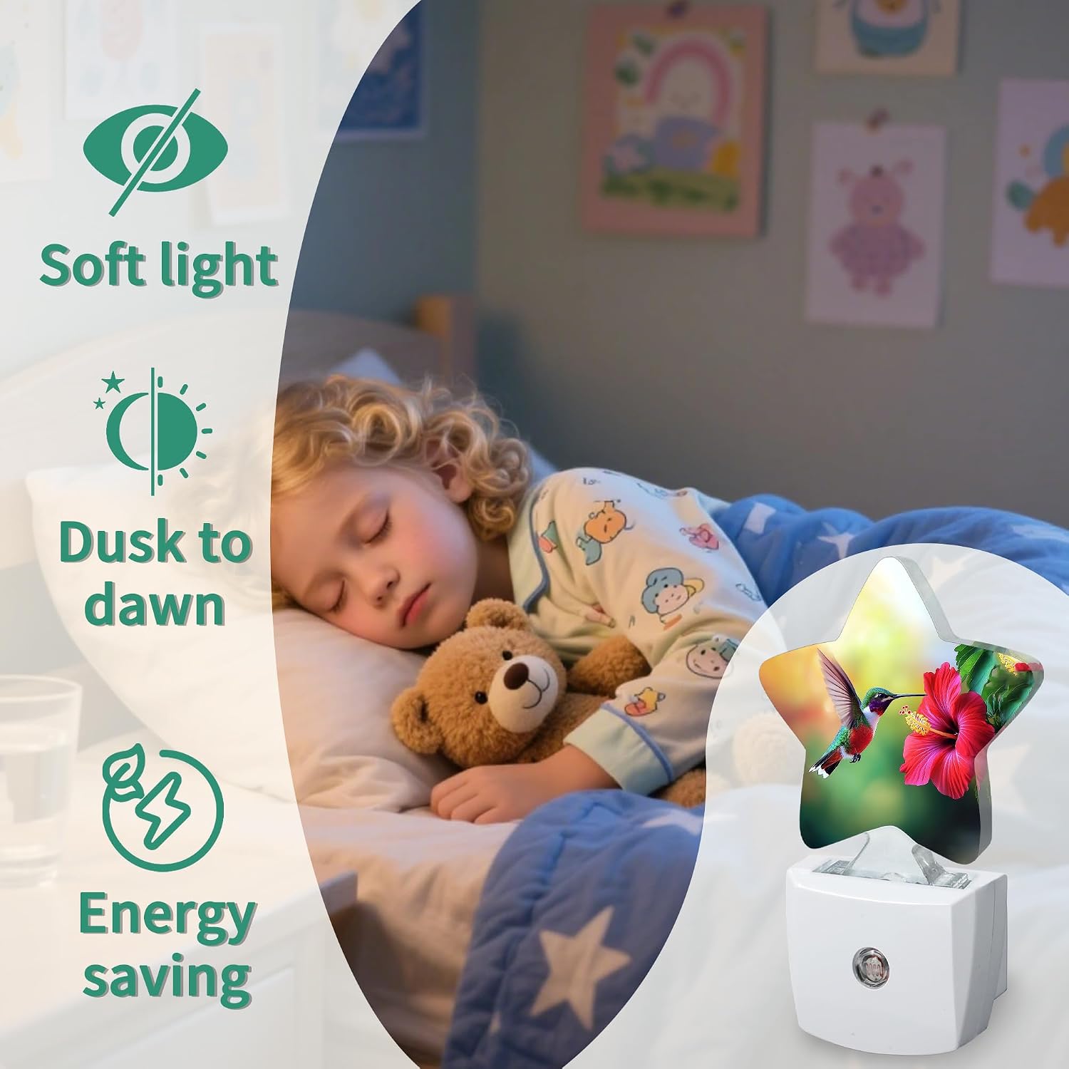 Hummingbird Flower Plug in Star Night Light, Night Light with Sensor for Kids Nursery Bedroom, Decorative Soft Glow Lamp for Hallway…
